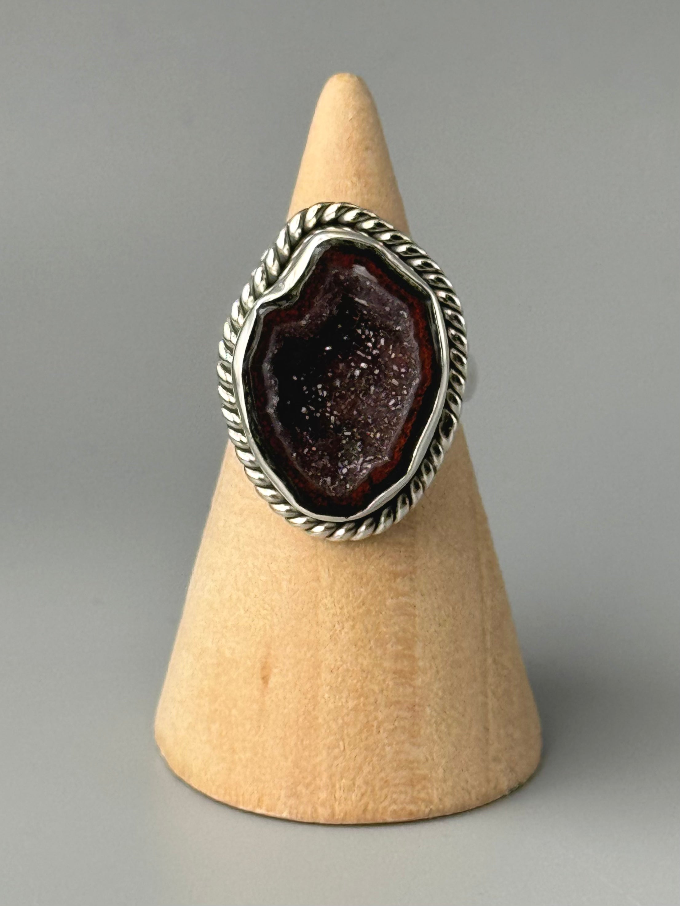 •COCONUT DRUZY GEODE - FREEFORM - 1• silver ring (size 6)