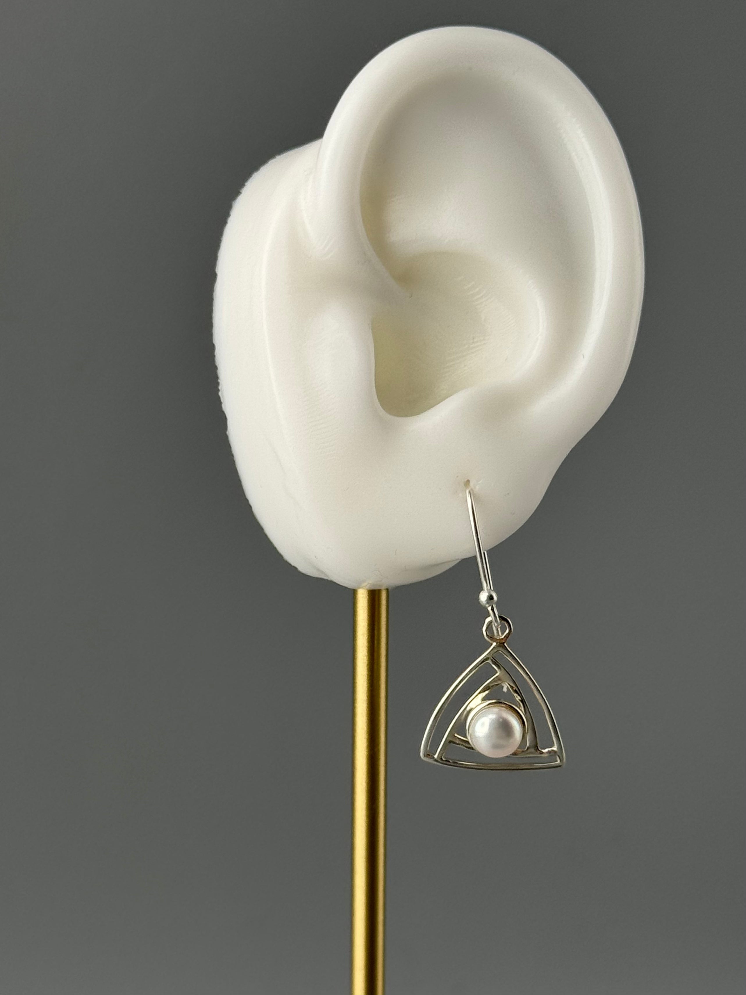 •NESTED TRIANGLE• pearl + silver dangle earrings