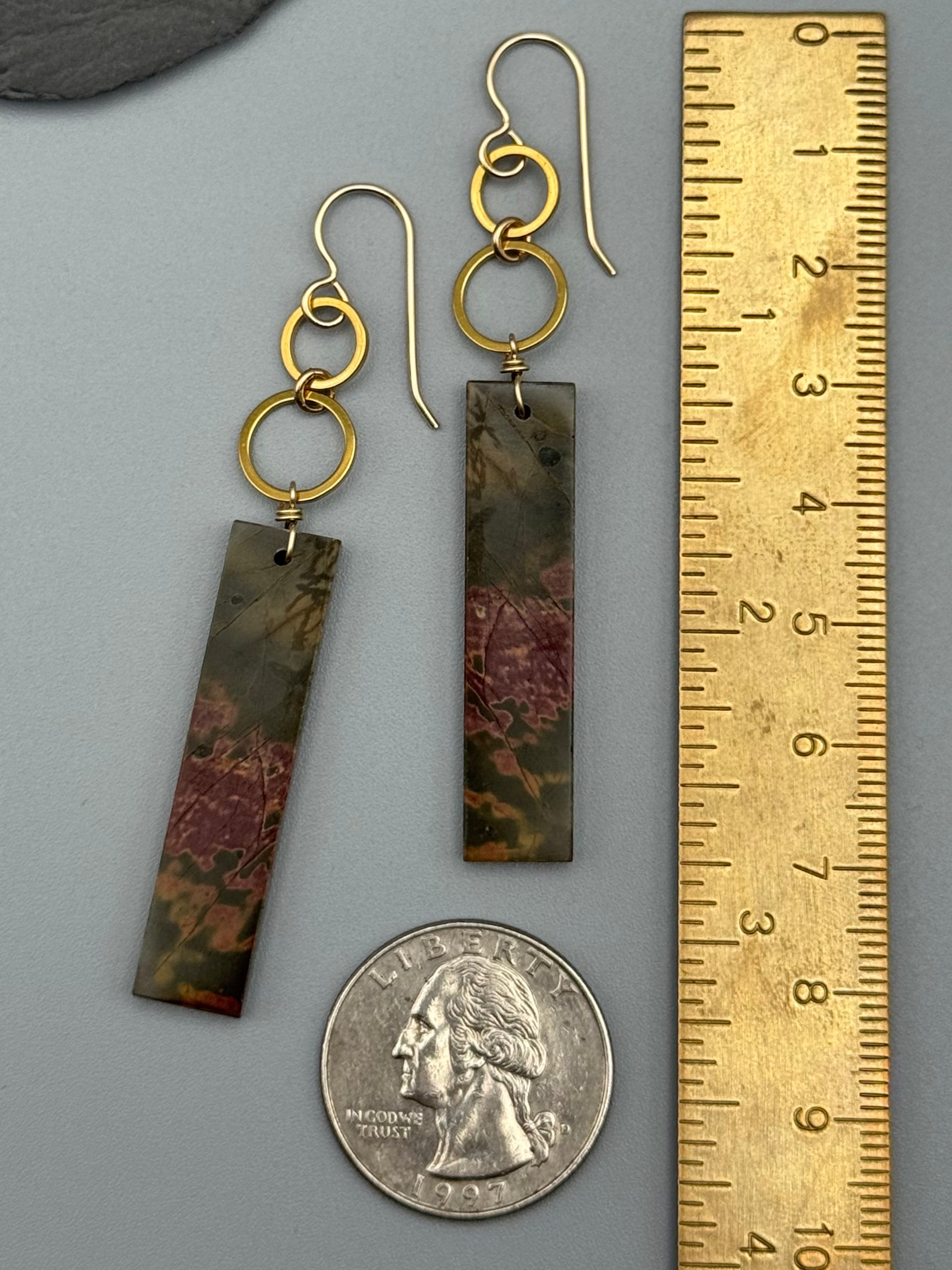 •DUAL LUNA• red creek jasper + gold earrings