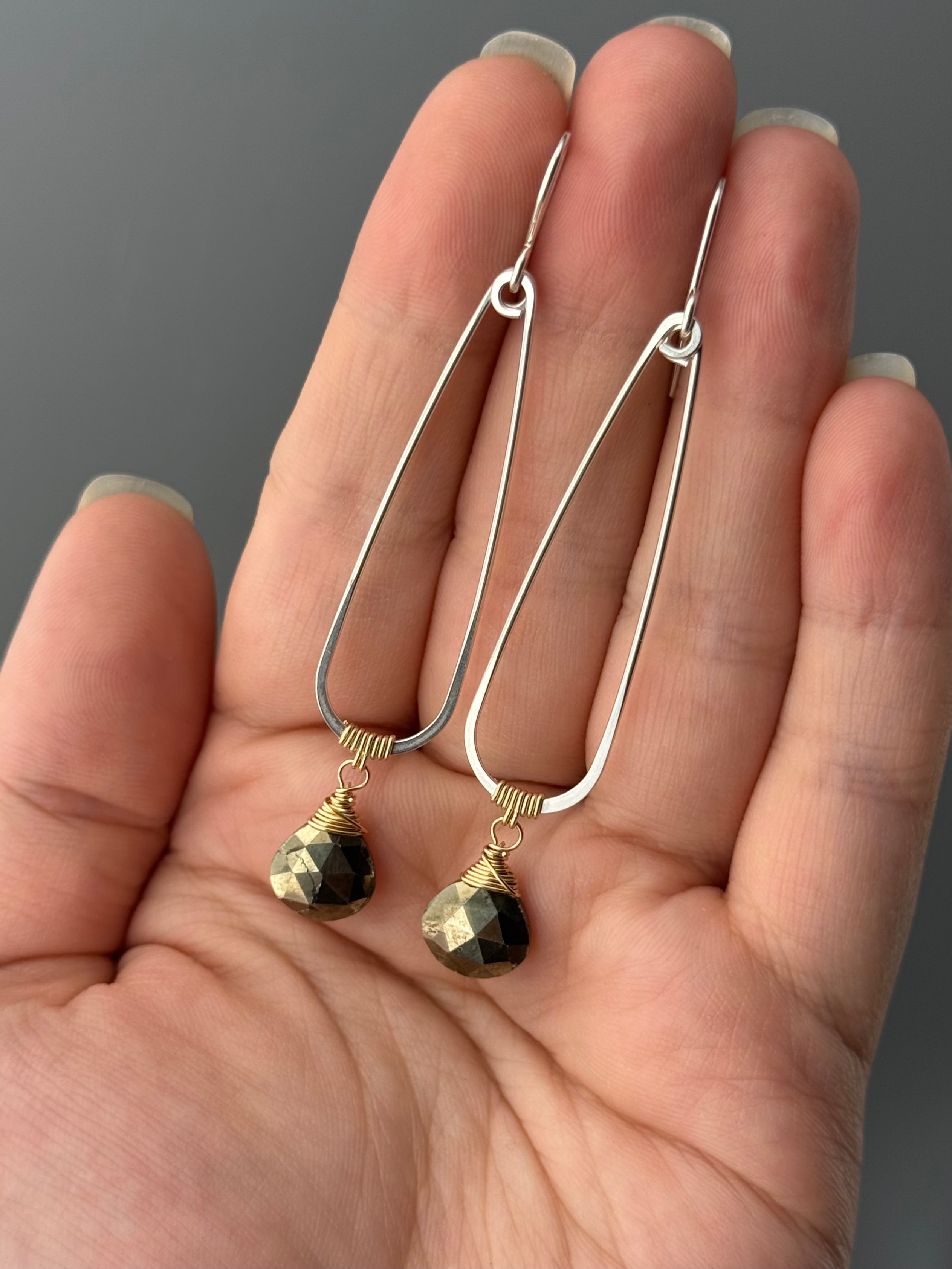 •TEARDROP DANGLE• pyrite + mixed metal earrings