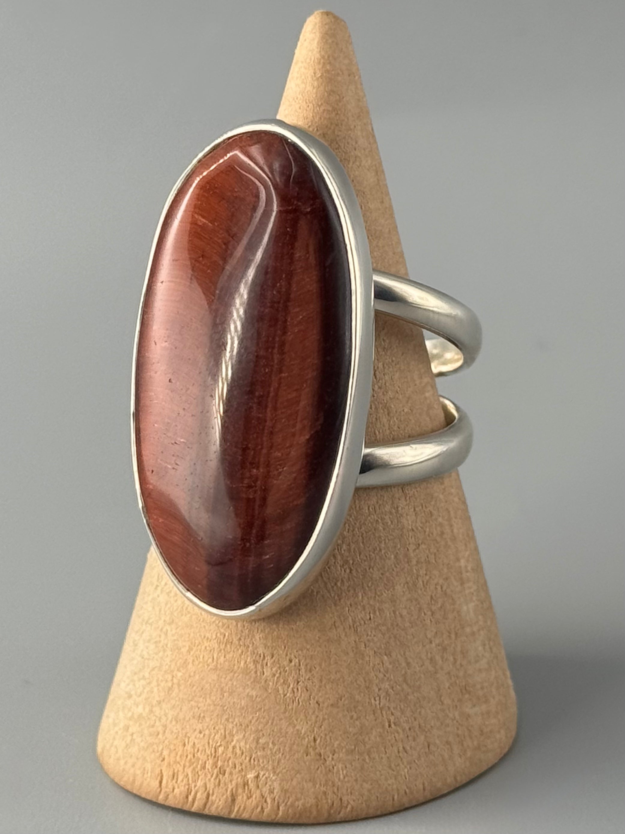 •RED TIGER EYE - OVAL• sterling silver ring (size 8.75)