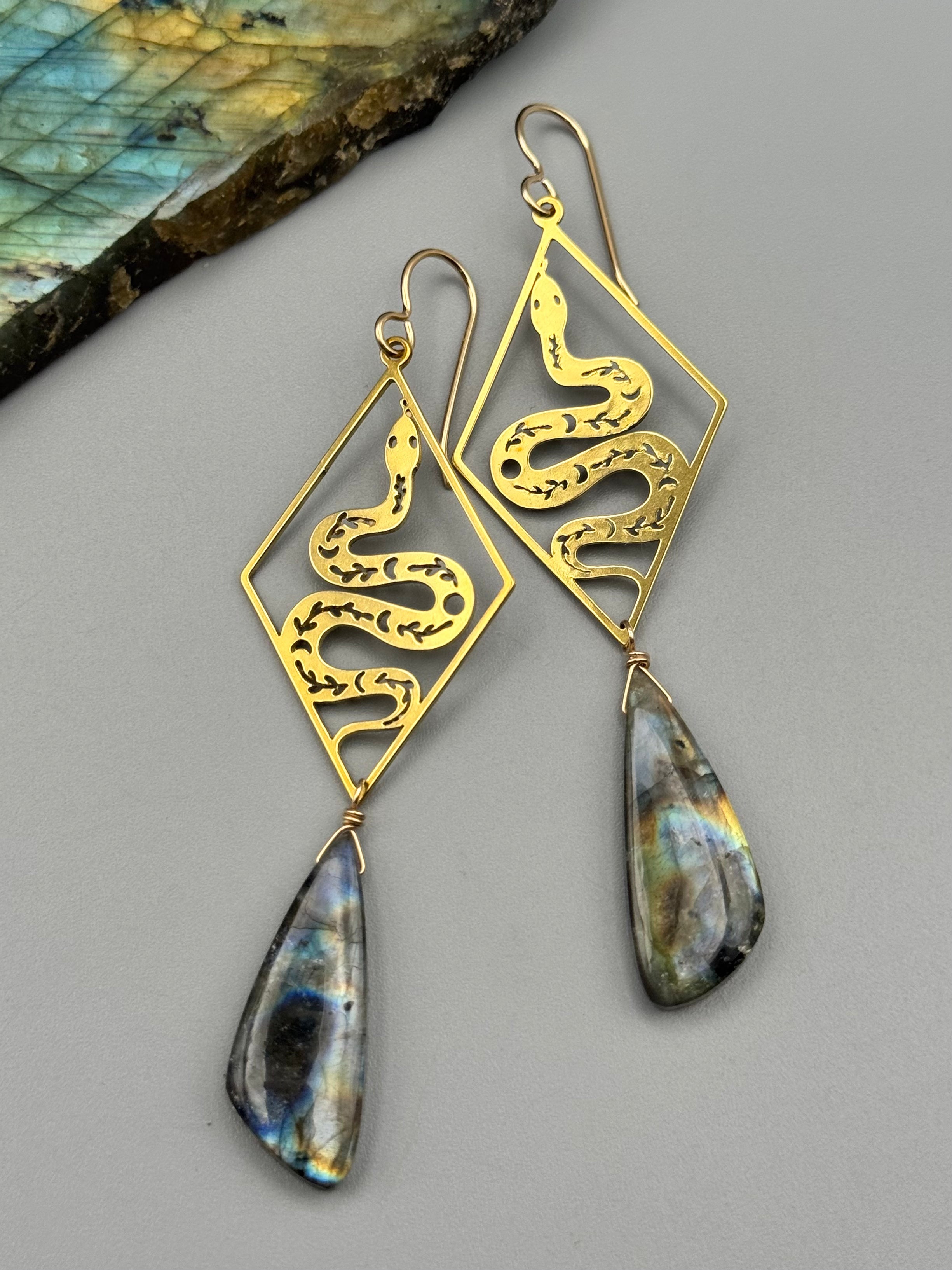 •NĀGA HEALER• labradorite wing + gold earrings