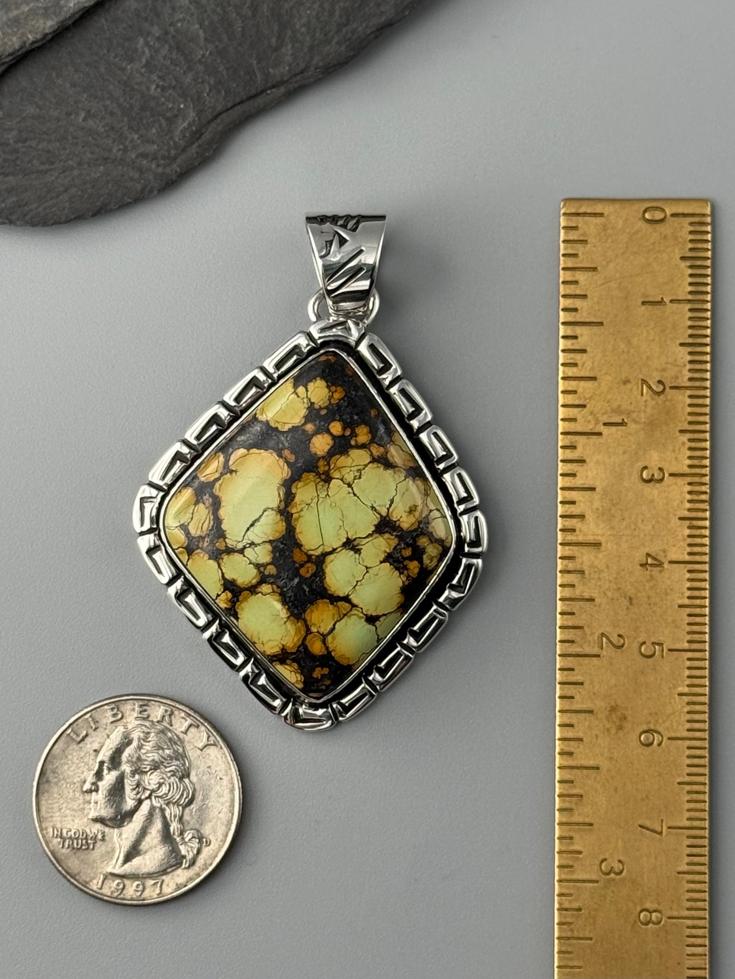 •BLACKJACK TURQUOISE - WIND 1• Navajo sterling silver pendant