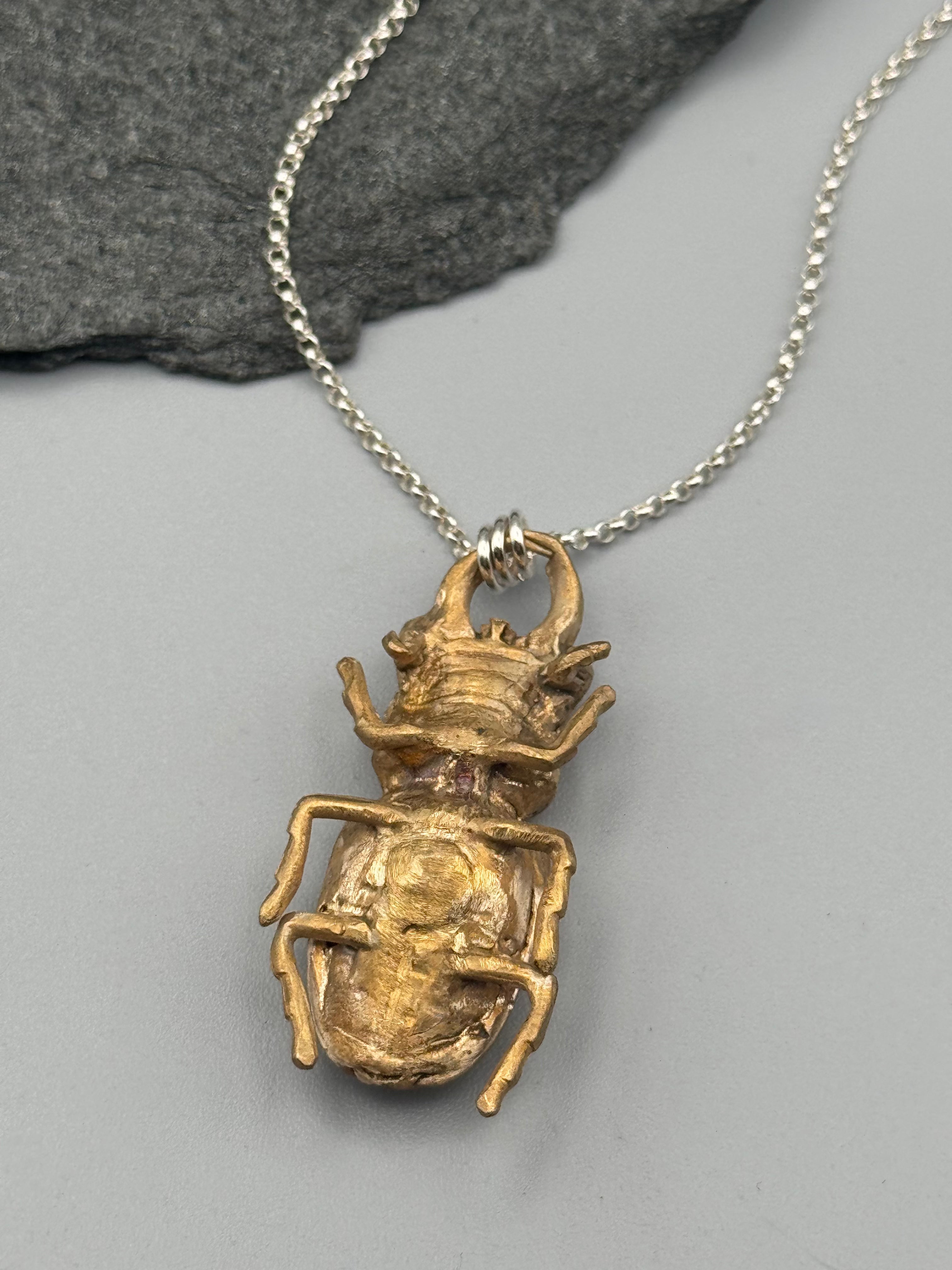 •STAG BEETLE• bronze cast necklace (26" - 29" long)