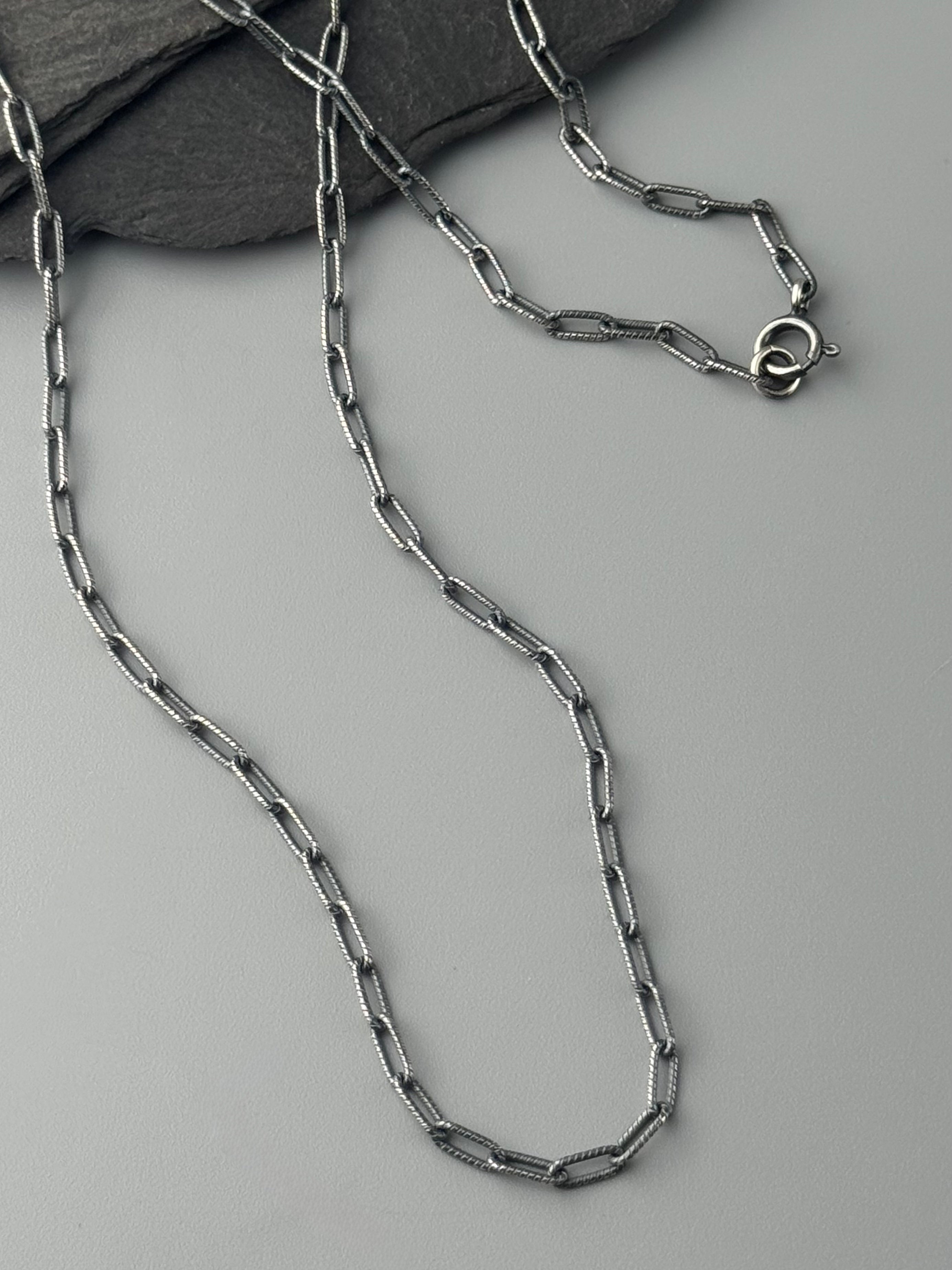 •MEDIUM TEXTURED PAPERCLIP• oxidized sterling silver chain