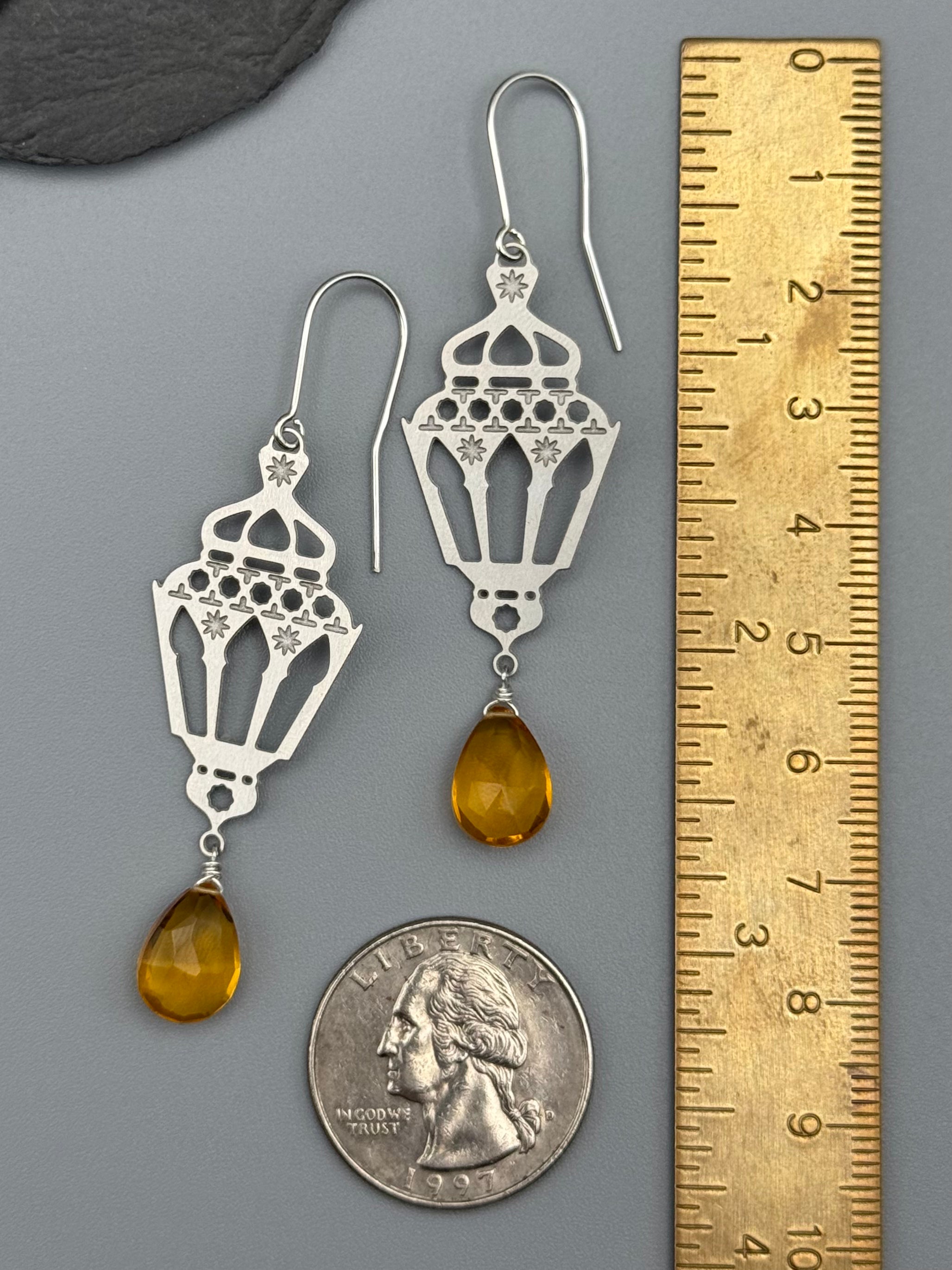 •LANTERN LIGHT• citrine + silver earrings