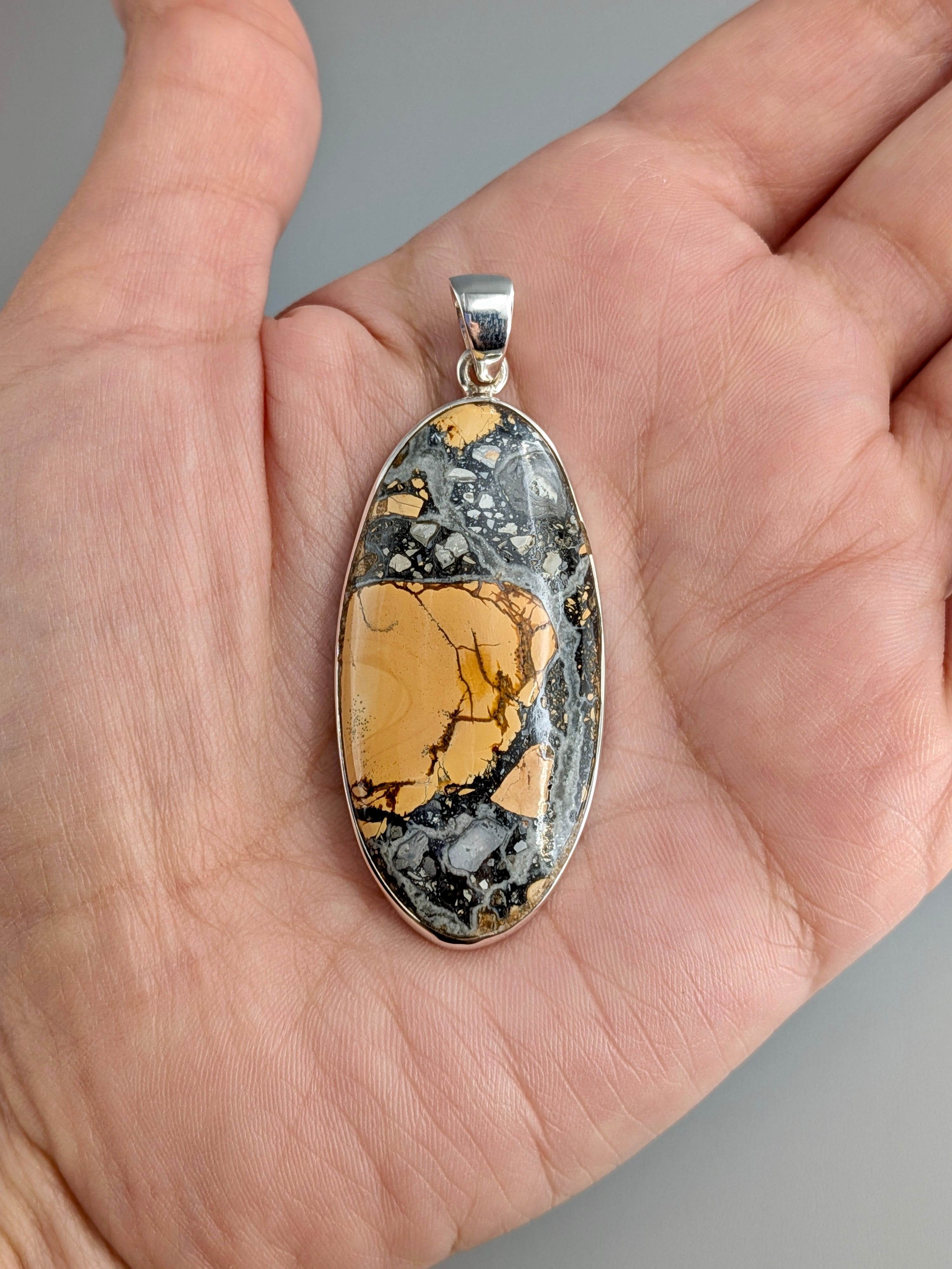 •MALIGANO JASPER ELONGATED OVAL• sterling silver pendant