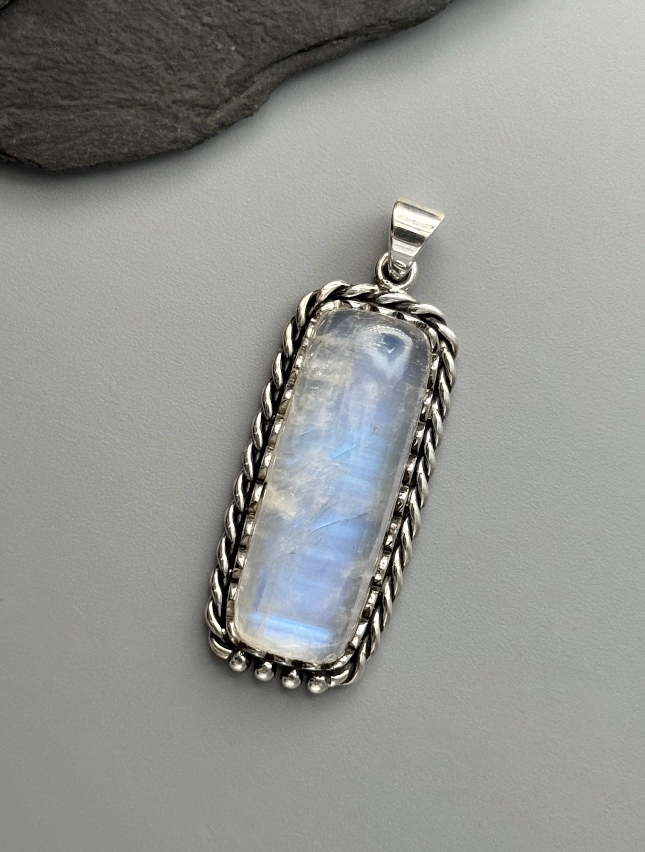 •RAINBOW MOONSTONE - TWIST• sterling silver pendant