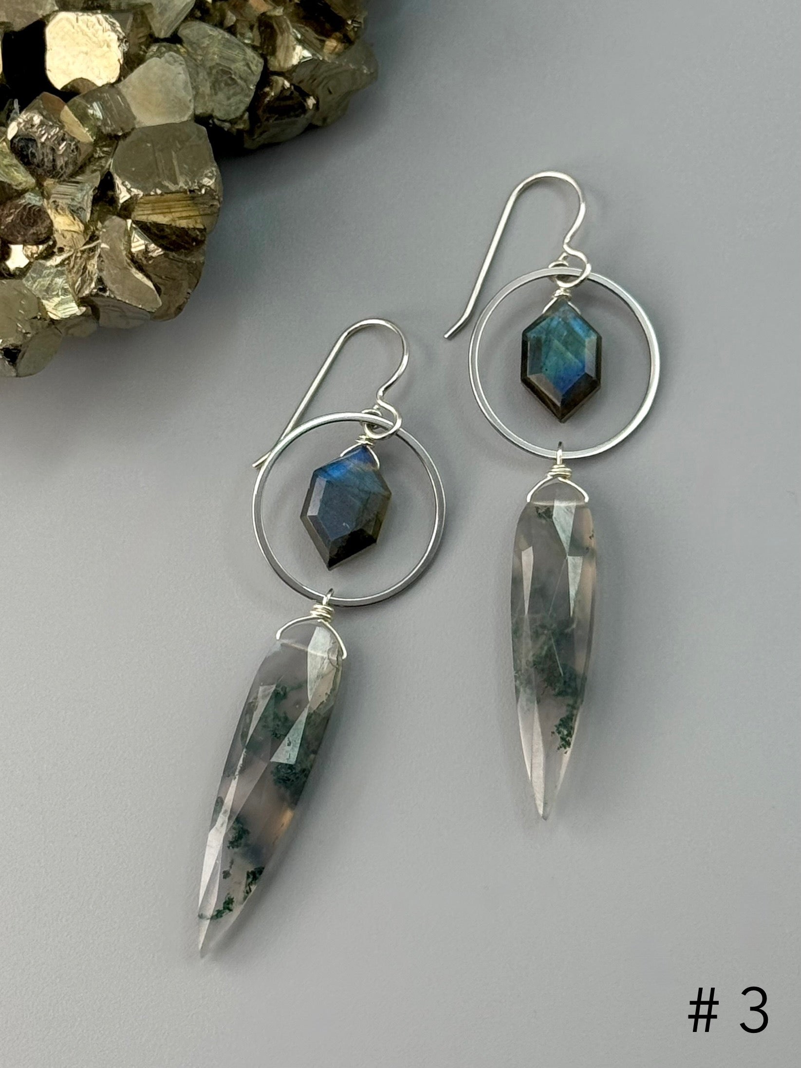 •LUNA• labradorite + moss agate silver earrings