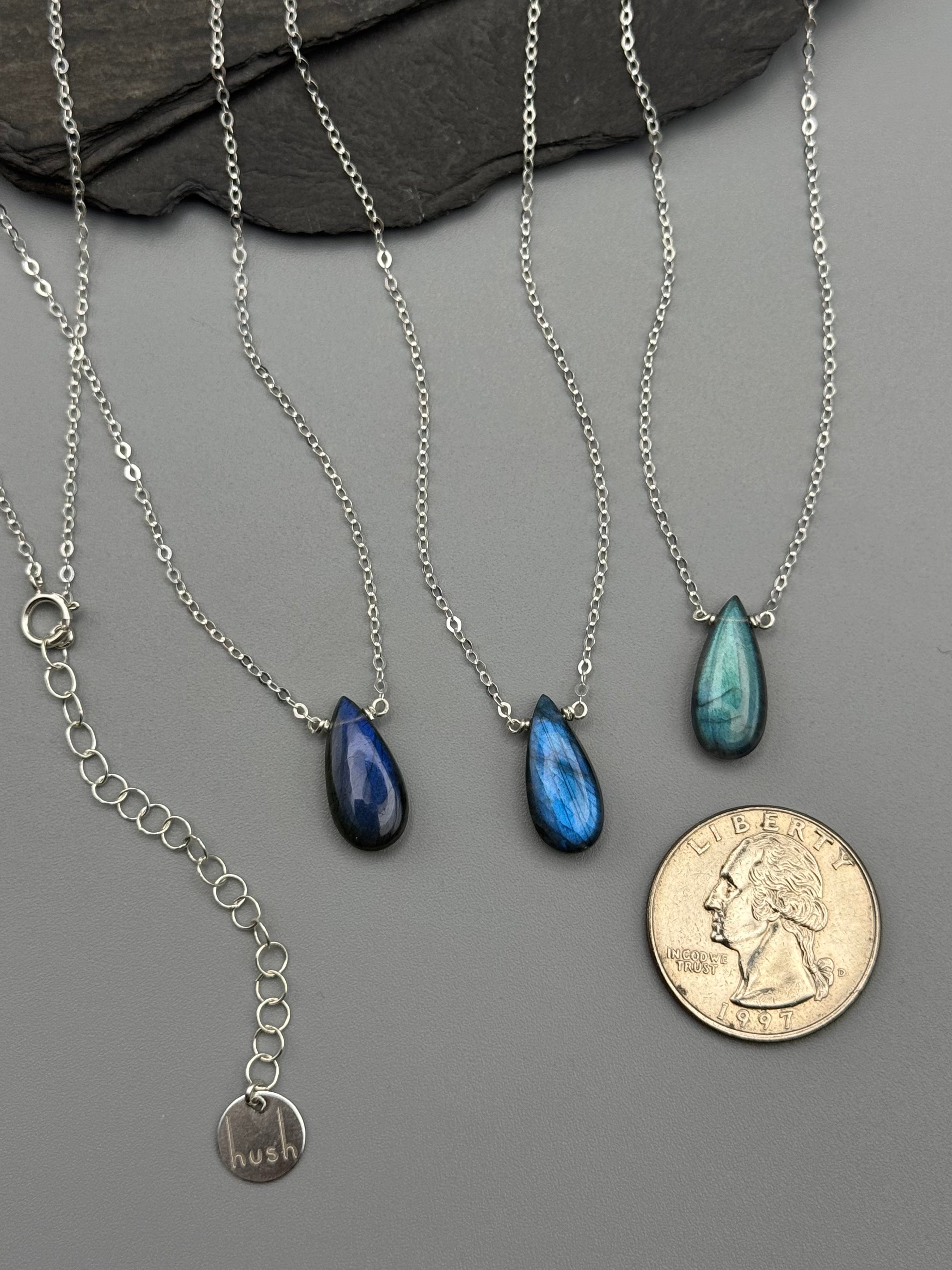 •STRAY• labradorite teardrop + silver necklace (various lengths)