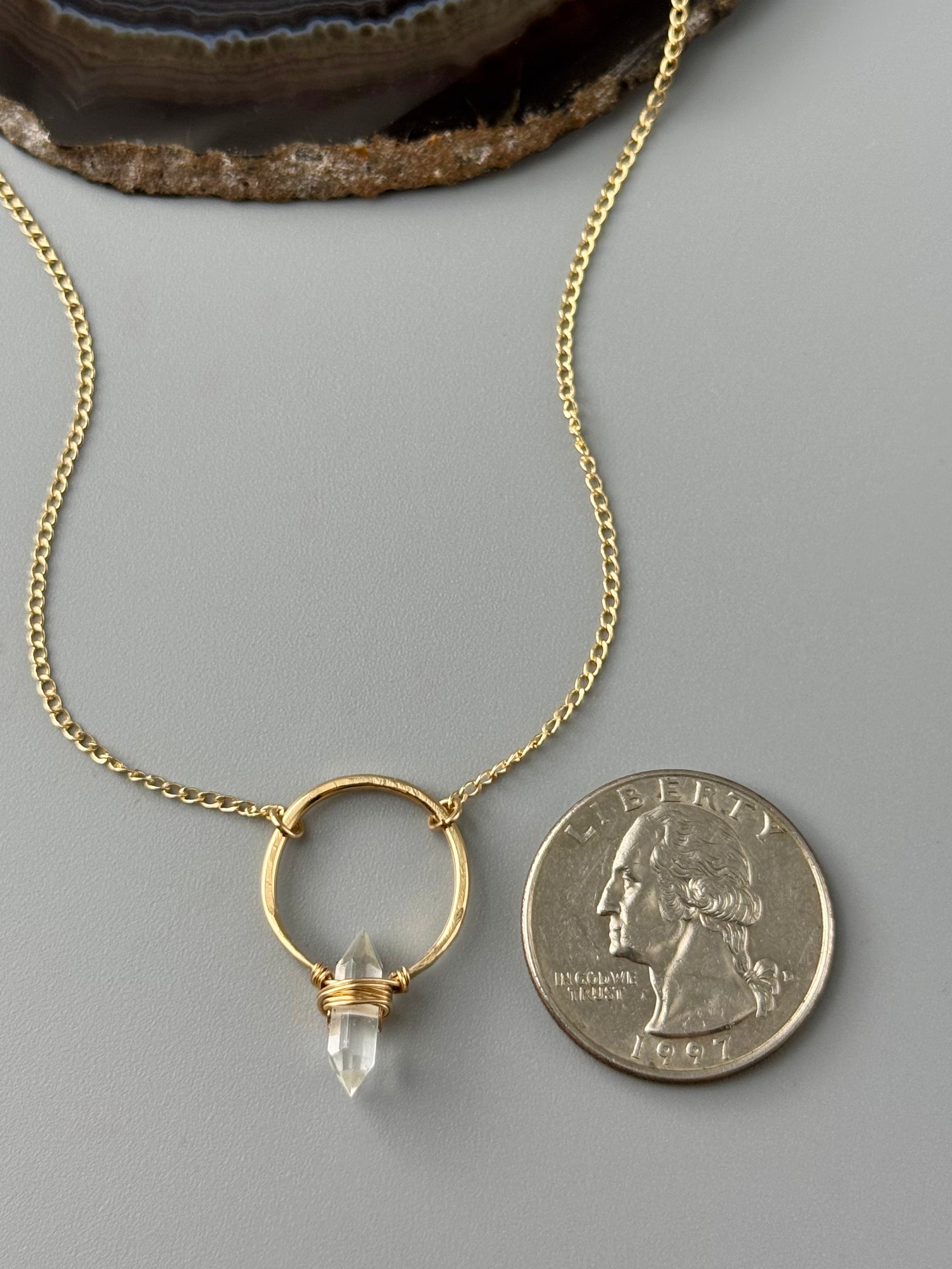 •CREST• clear quartz + gold necklace