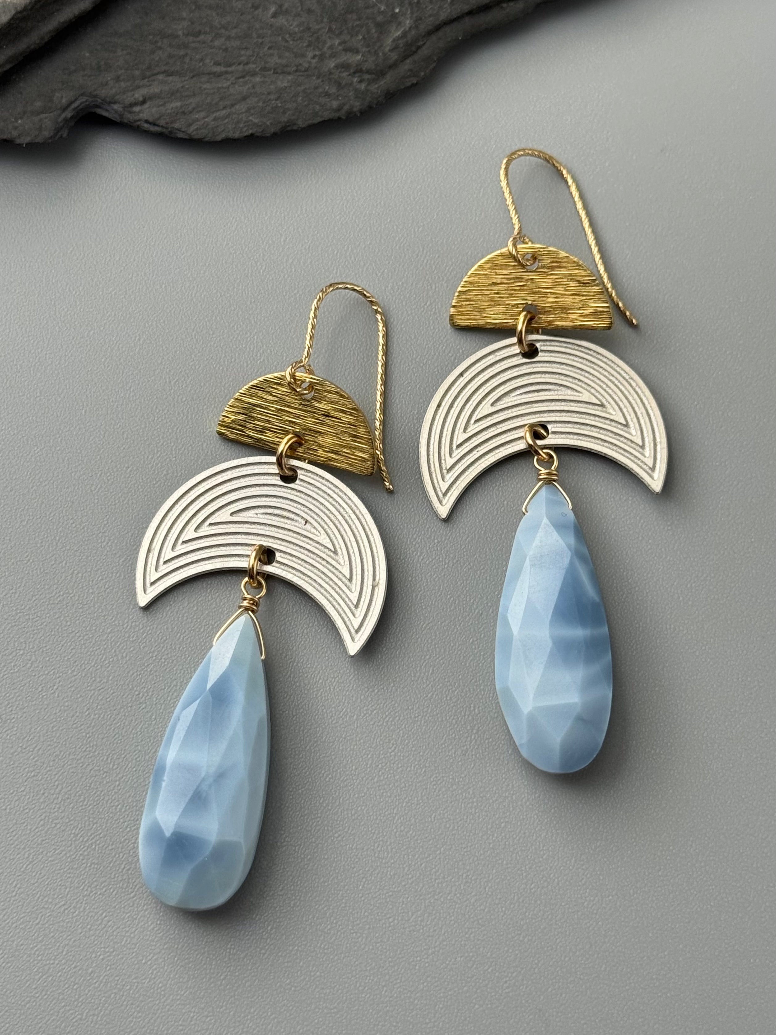 •CENTRIC STACK• blue opal + mixed metal earrings