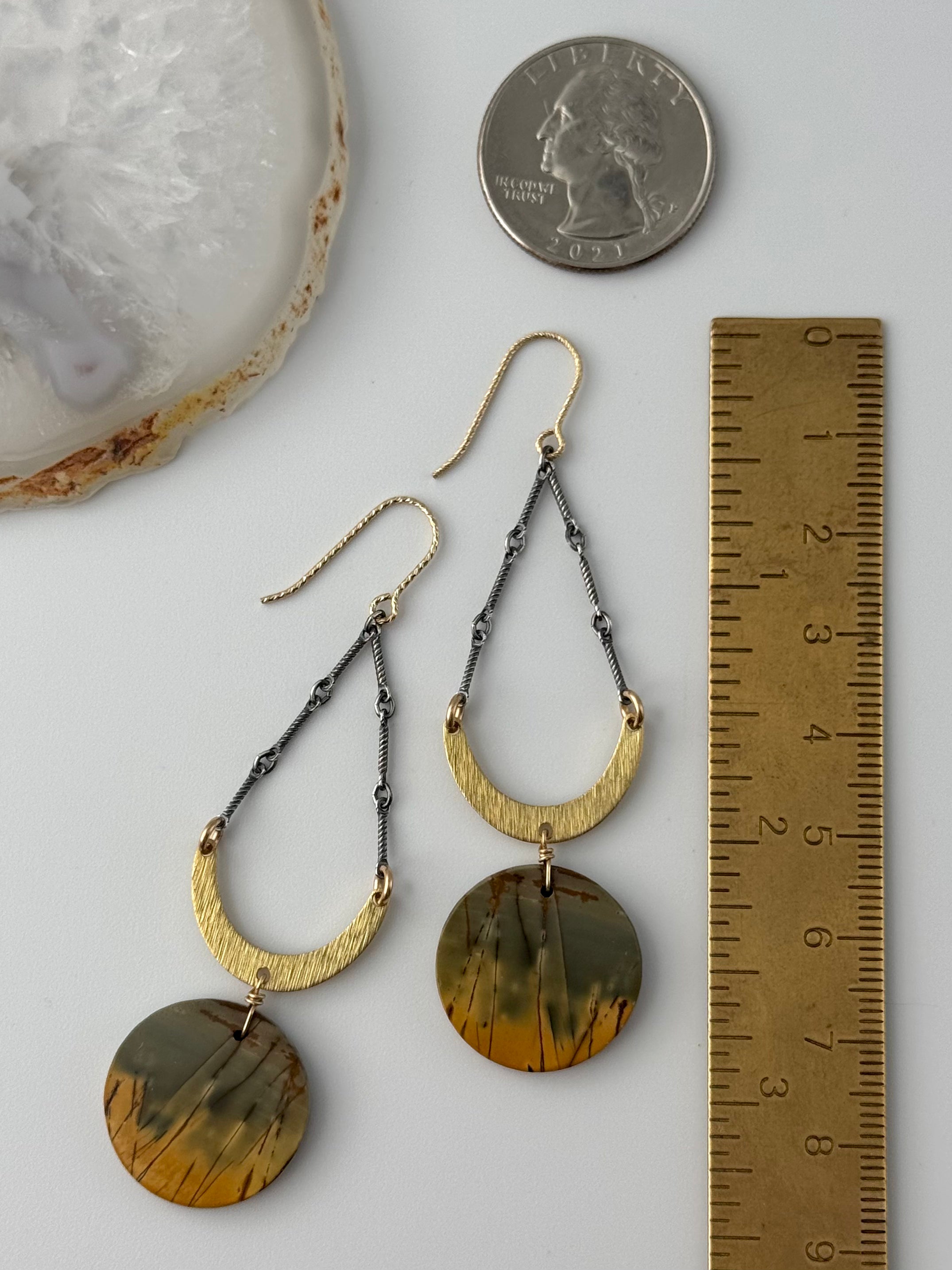 •MOON SWING• red creek jasper + mixed metal dangle earrings