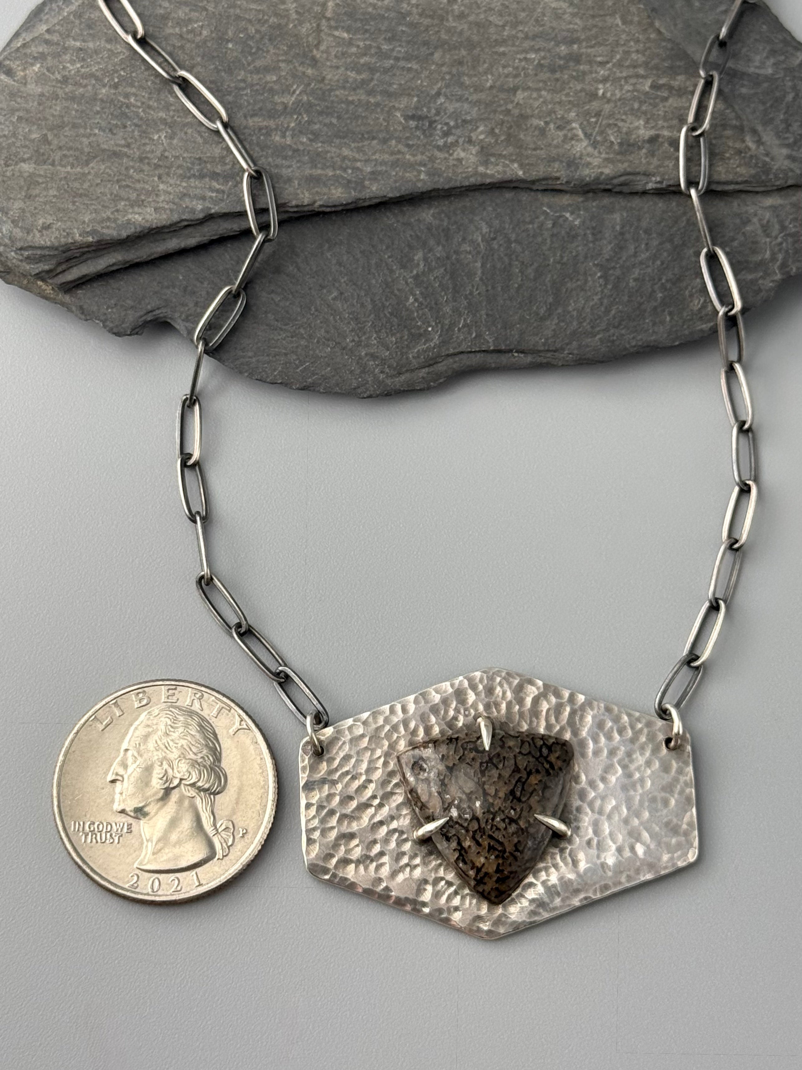 •AGATIZED DINOSAUR BONE• oxidized sterling silver necklace (17.5" long)