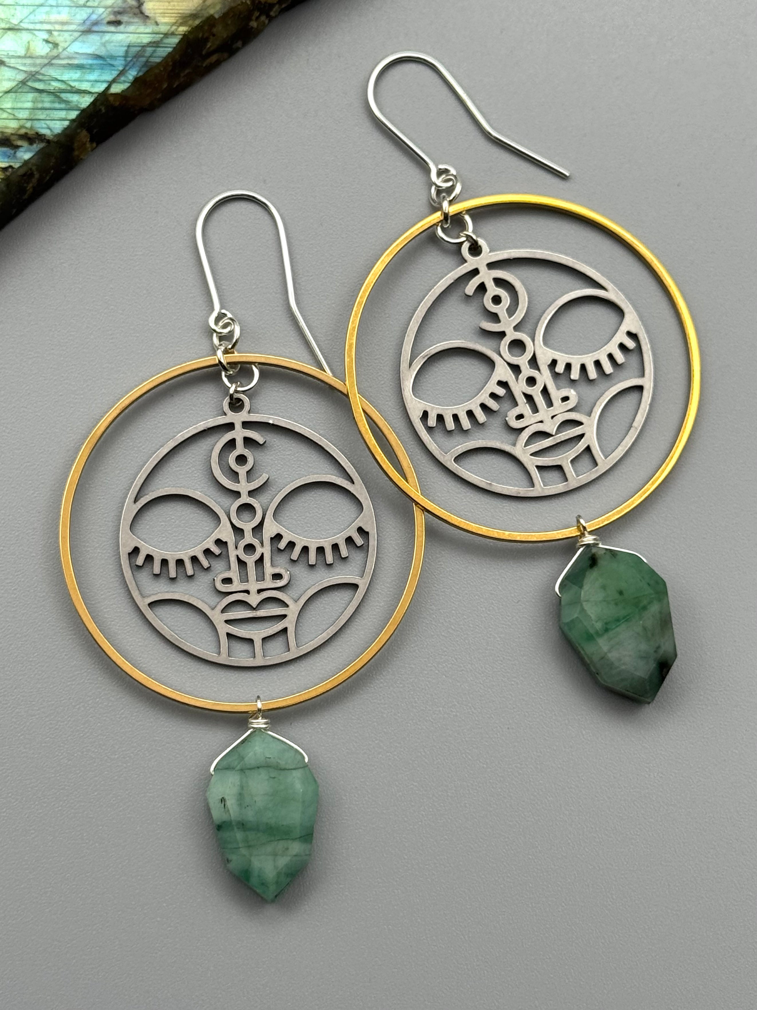 •BANSHEE• emerald + mixed metal earrings