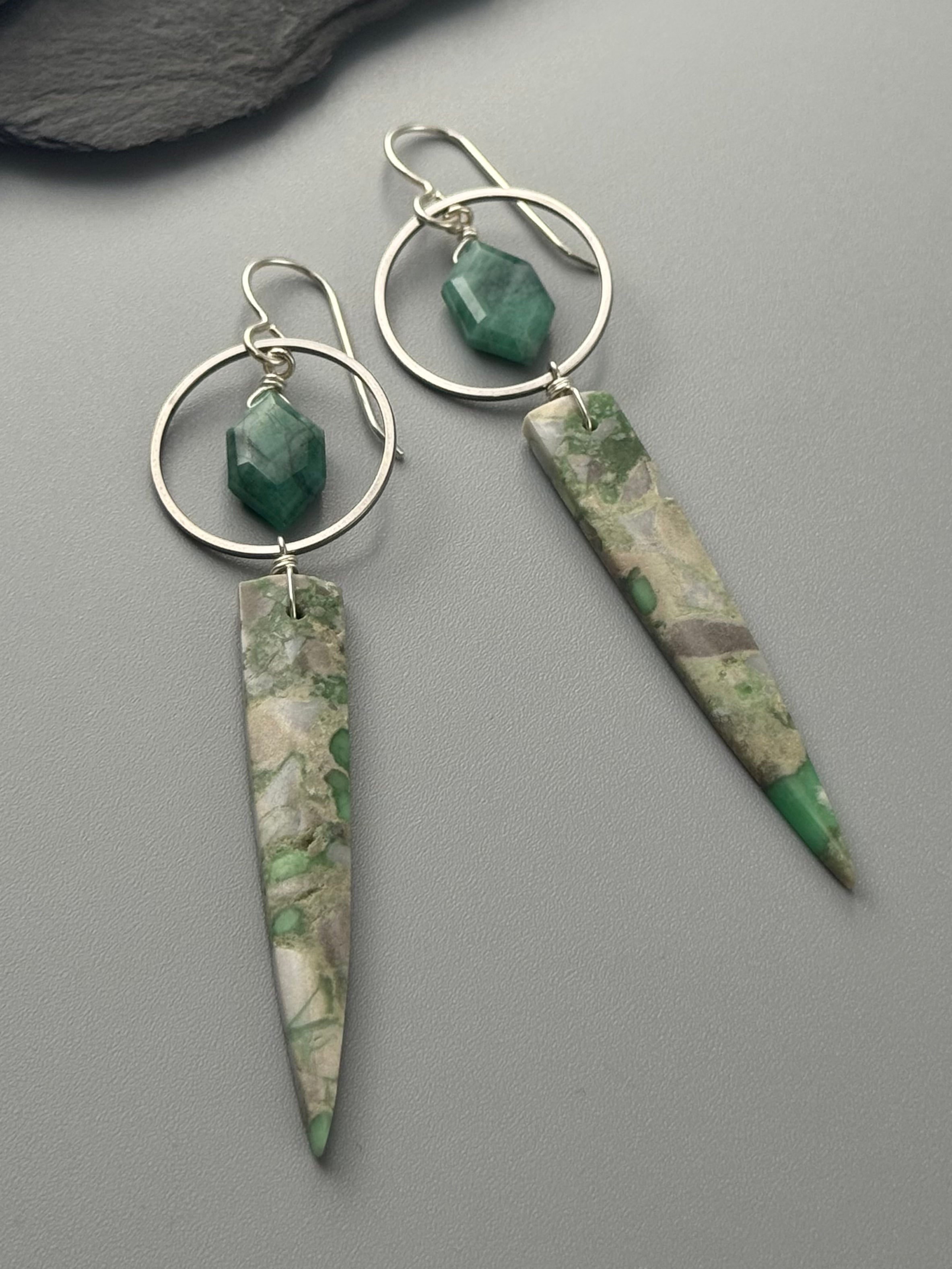 •LUNA• emerald + utah variscite silver earrings