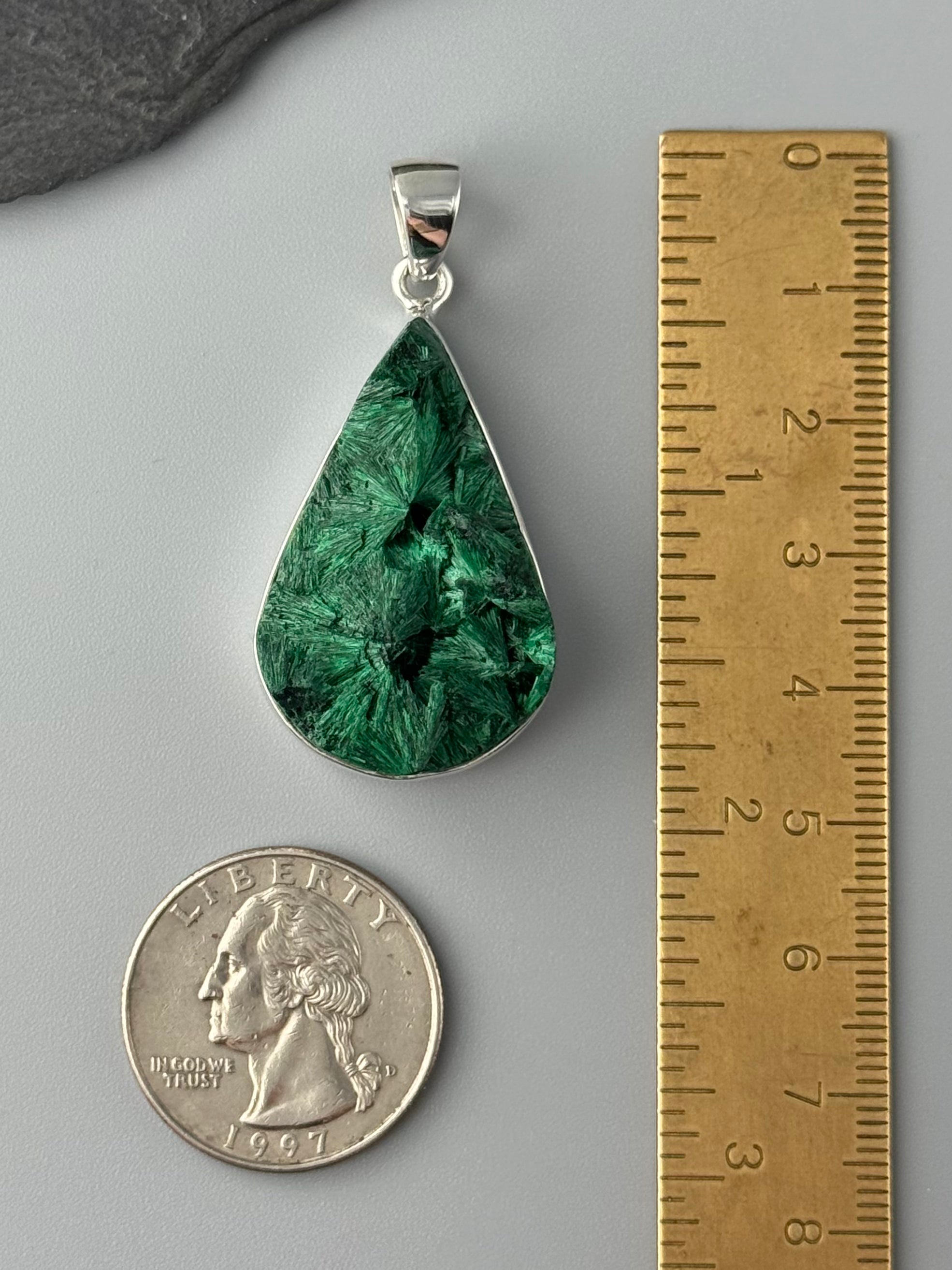 •FIBROUS MALACHITE - TEARDROP• sterling silver pendant
