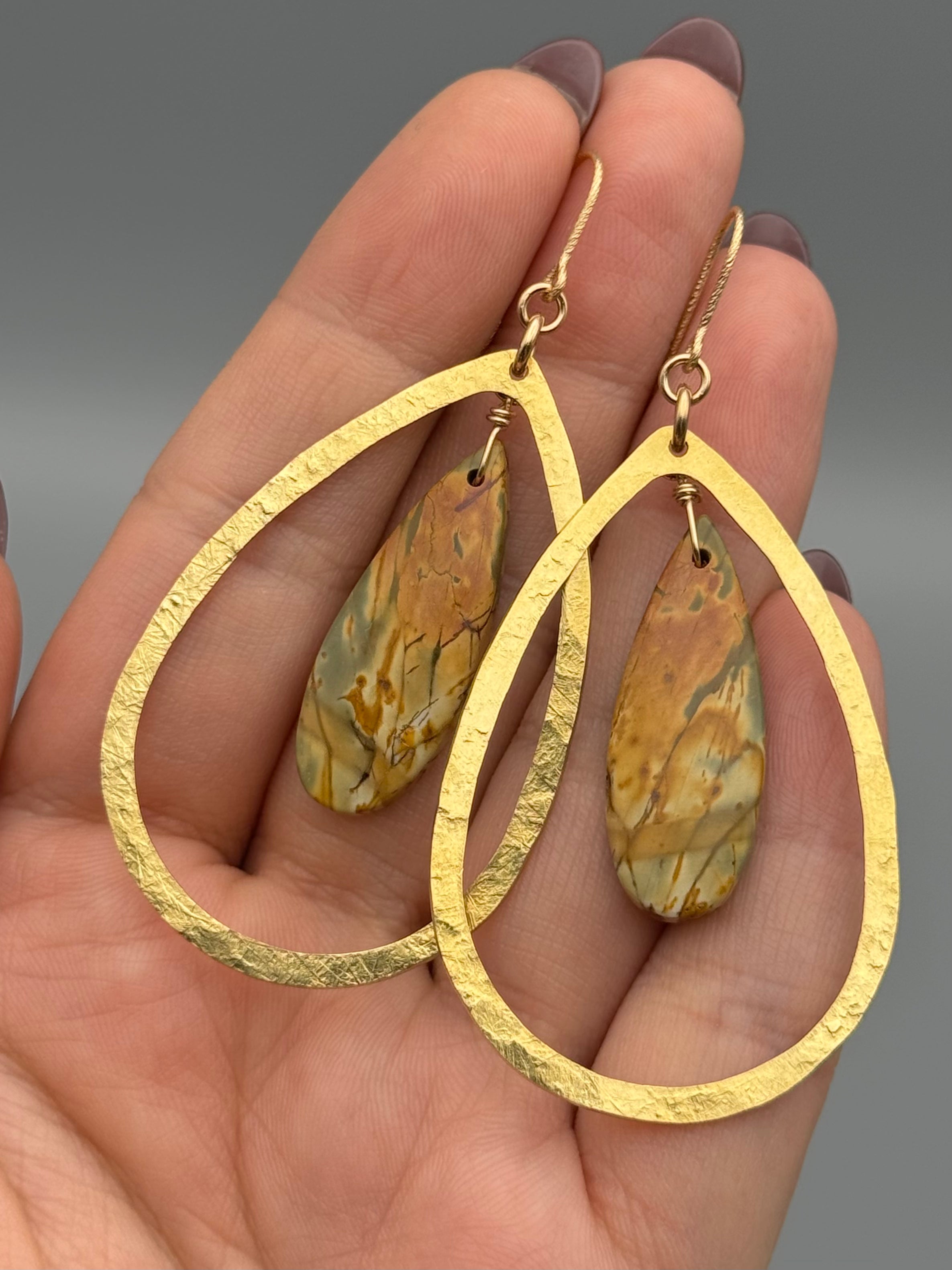 •DRIP DROP• red creek jasper + gold earrings