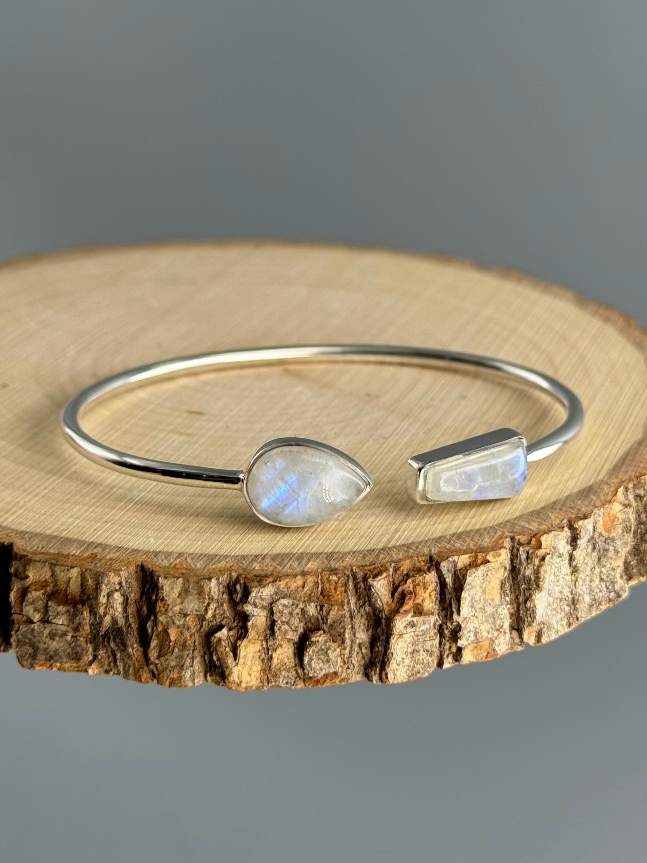 •TEAR + PORTAL• rainbow moonstone + silver twist-on cuff bracelet