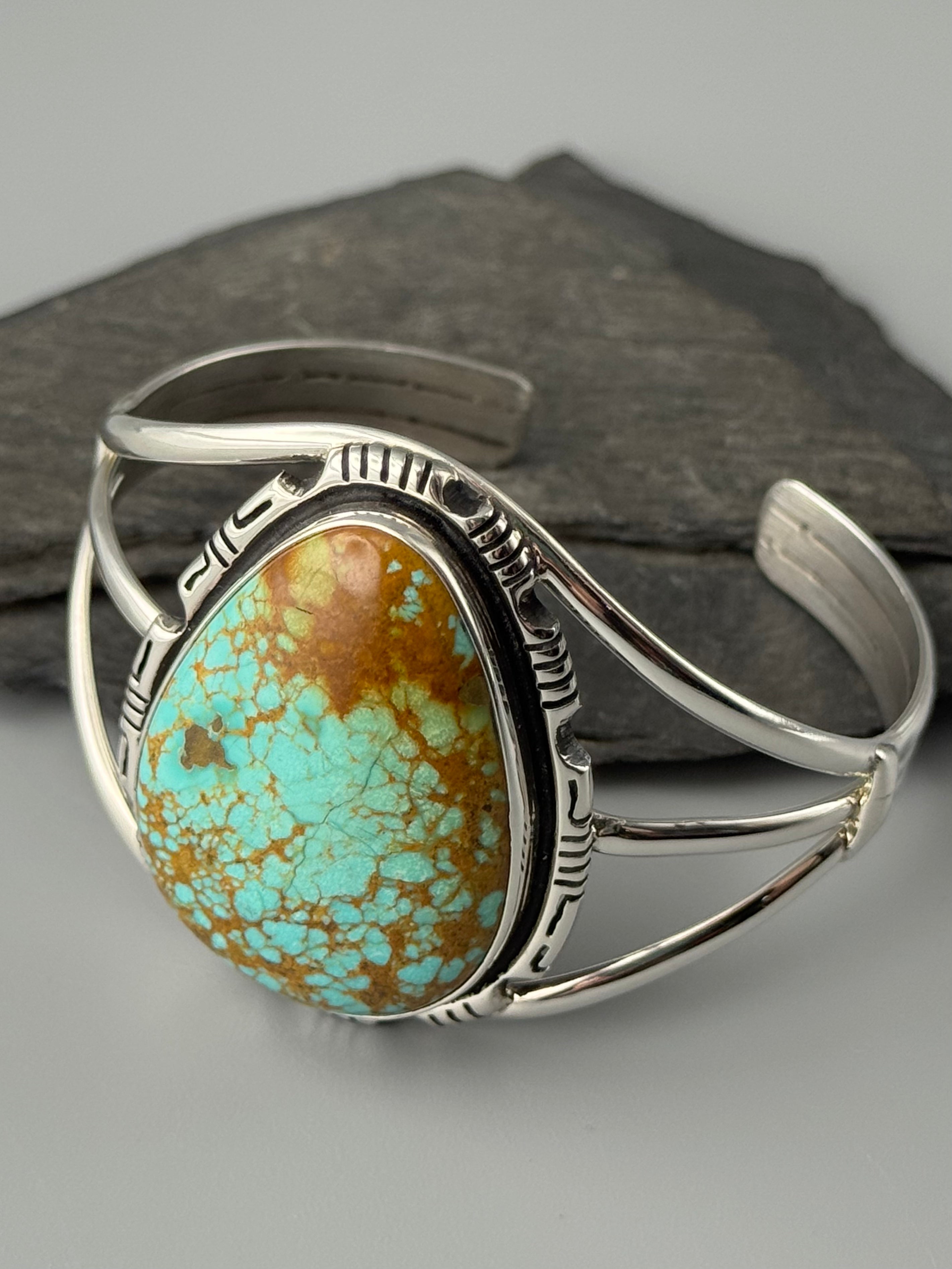 •#8 TURQUOISE - STORM• Navajo sterling silver cuff bracelet (7.75" +/-)