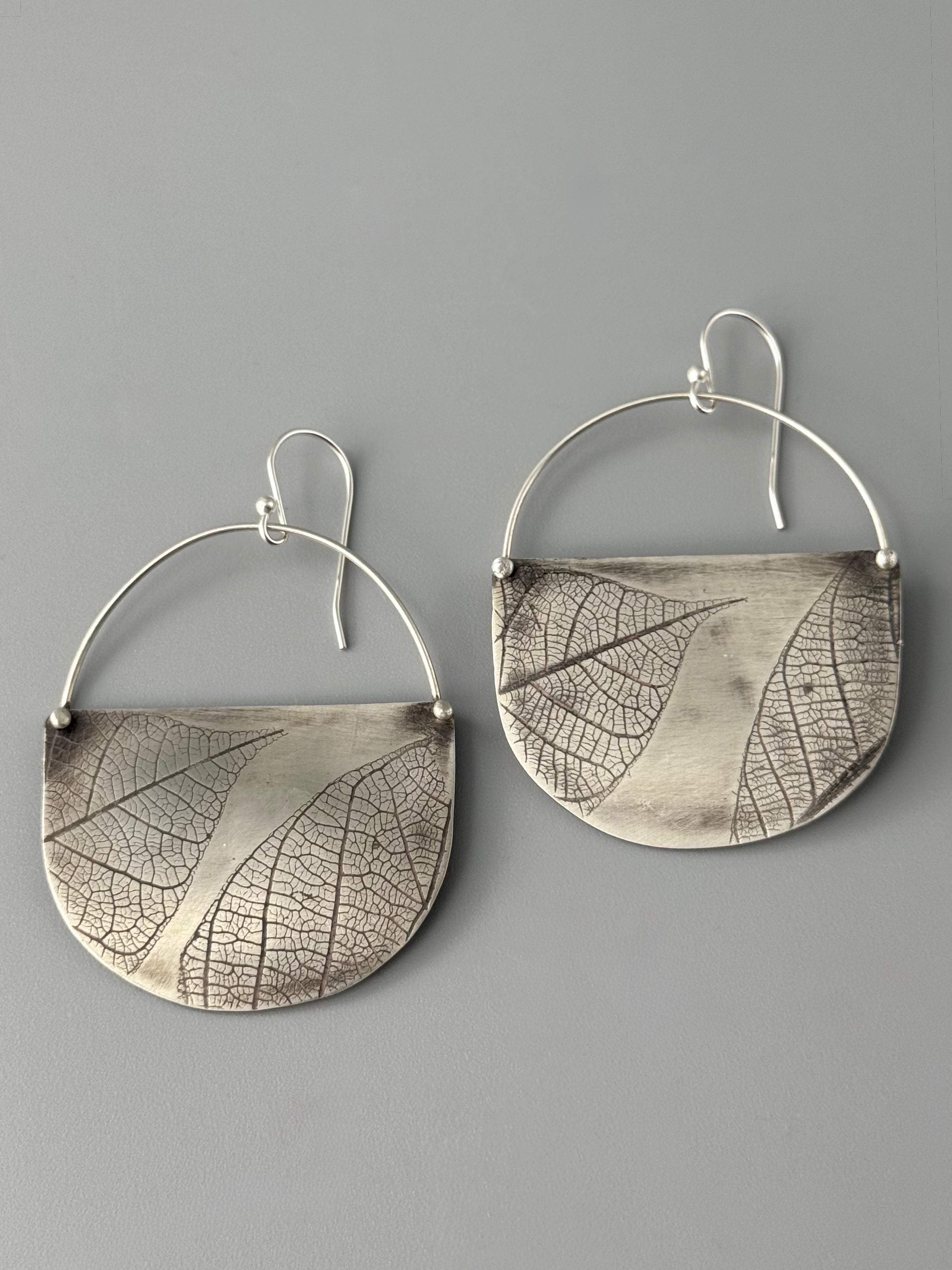 •LEAF BASKET• silver dangle earrings