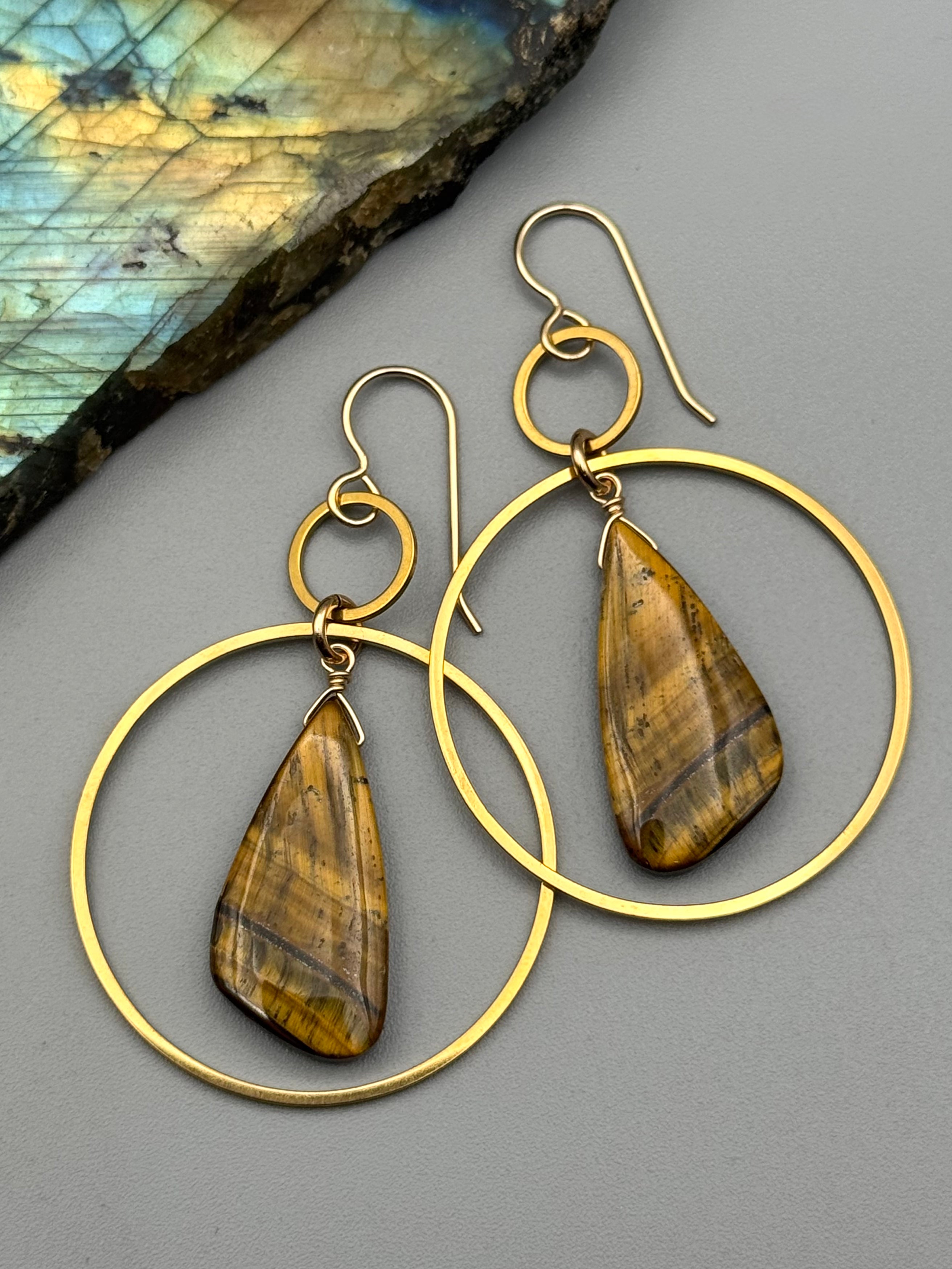 •EQUA-LUNA• tiger eye tear + gold earrings