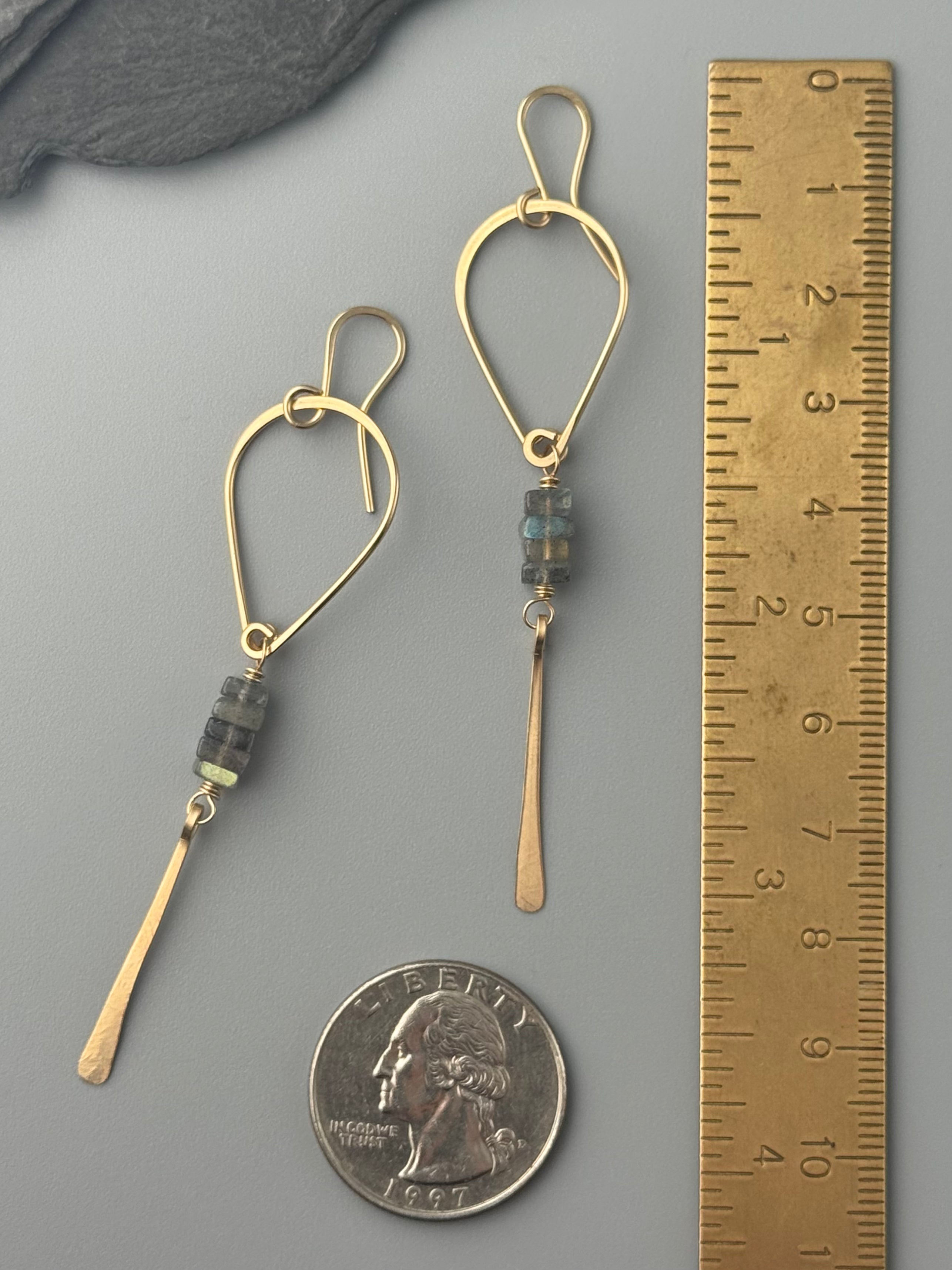 •TEARDROP STACK• labradorite + gold dangle earrings