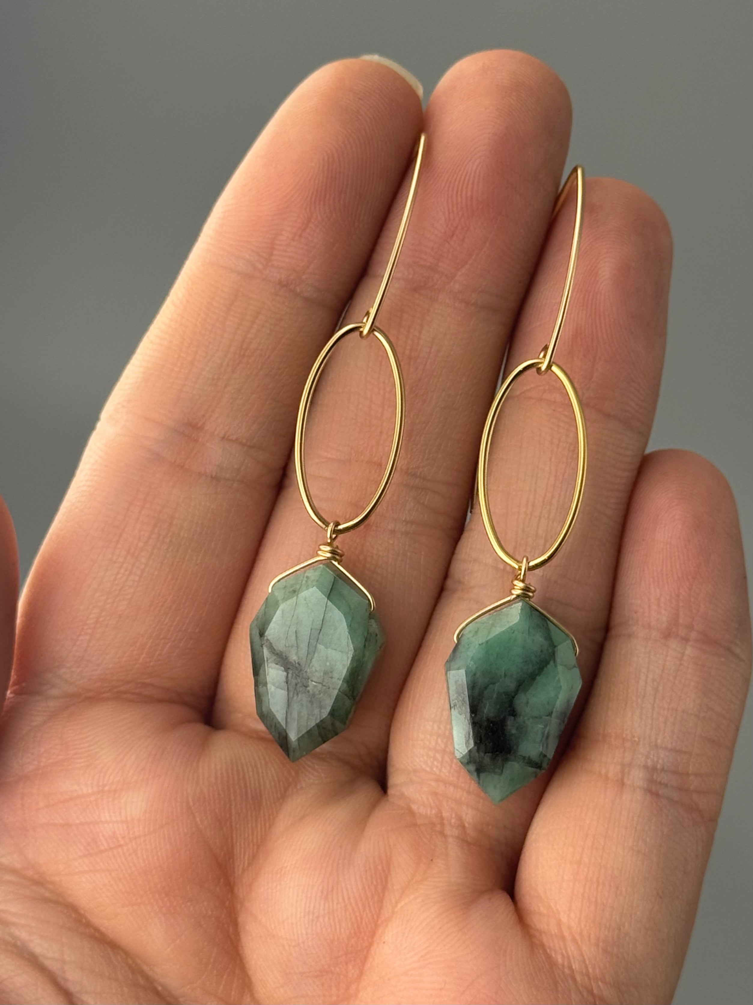 •IO• emerald + gold earrings