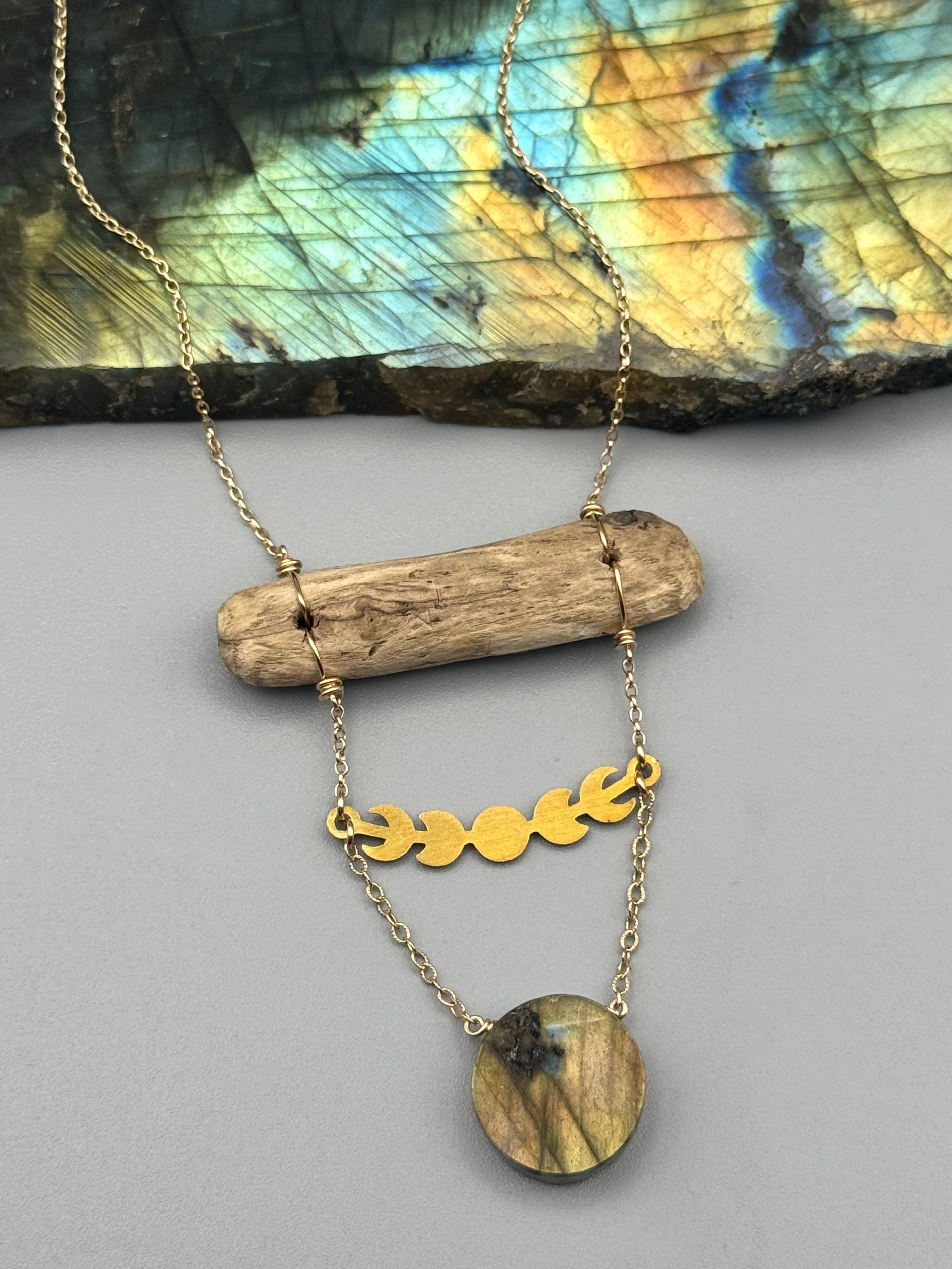 •TOTEM• golden labradorite coin + gold necklace (17"-19" long)