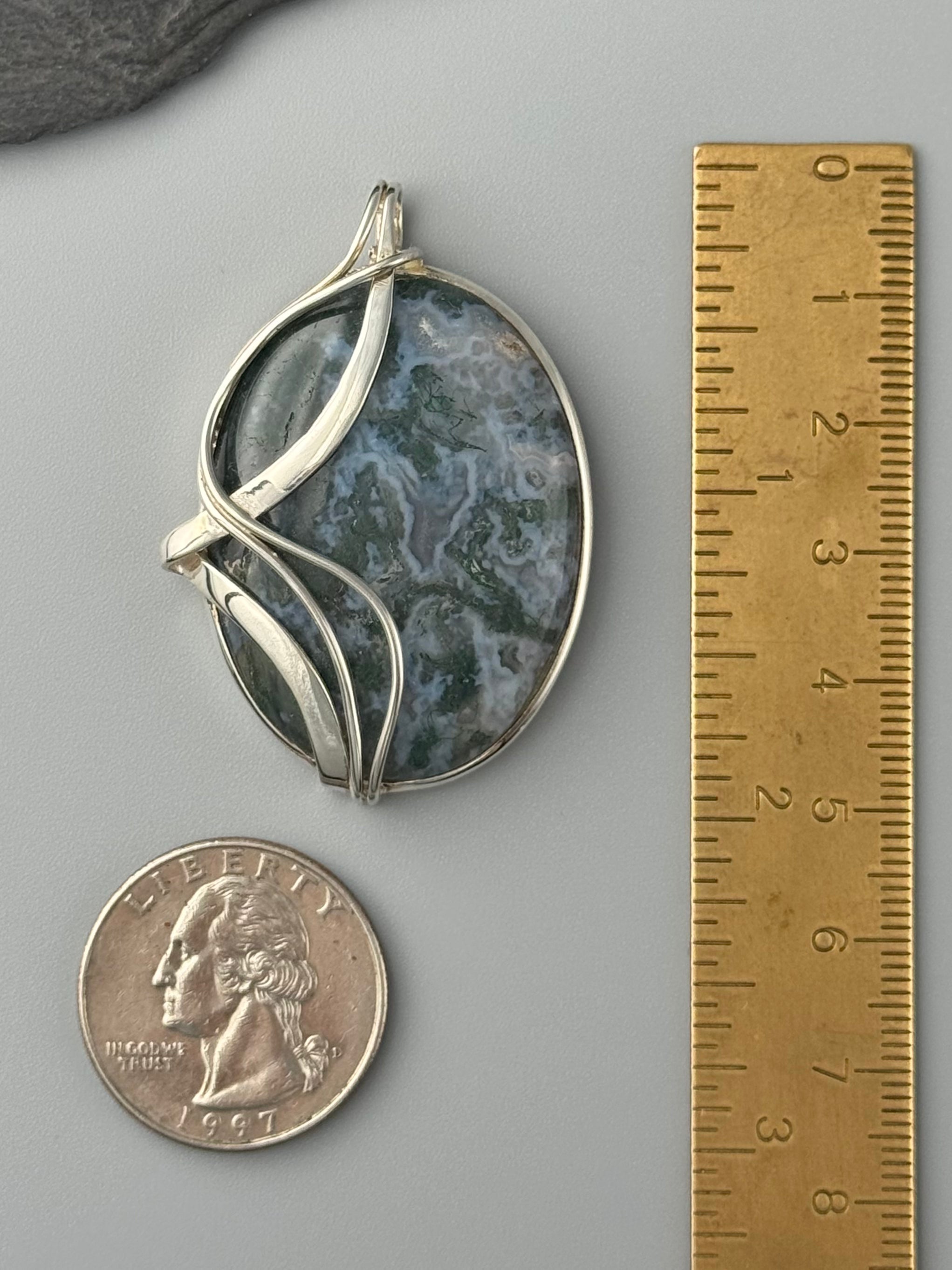 •MOSS AGATE - WIRE WRAPPED LARGE OVAL• sterling silver pendant