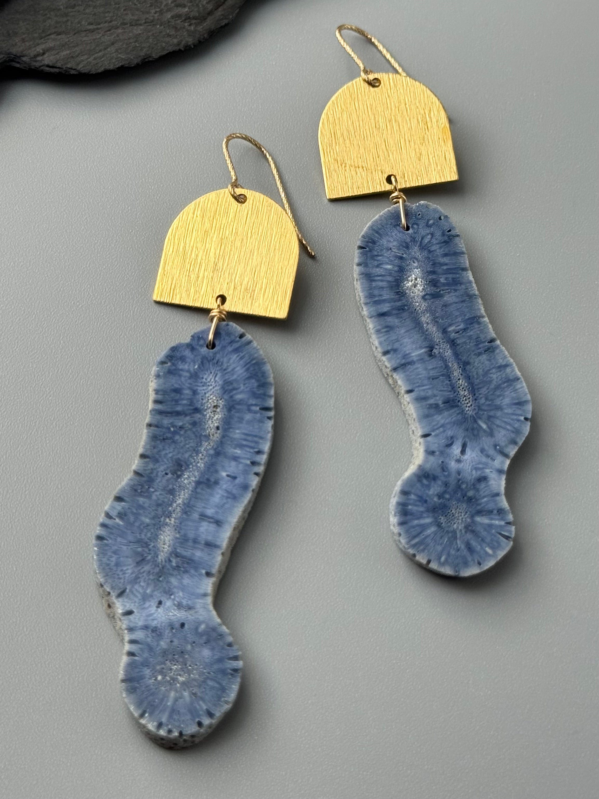 •ARCHES• fossilized coral + gold earrings