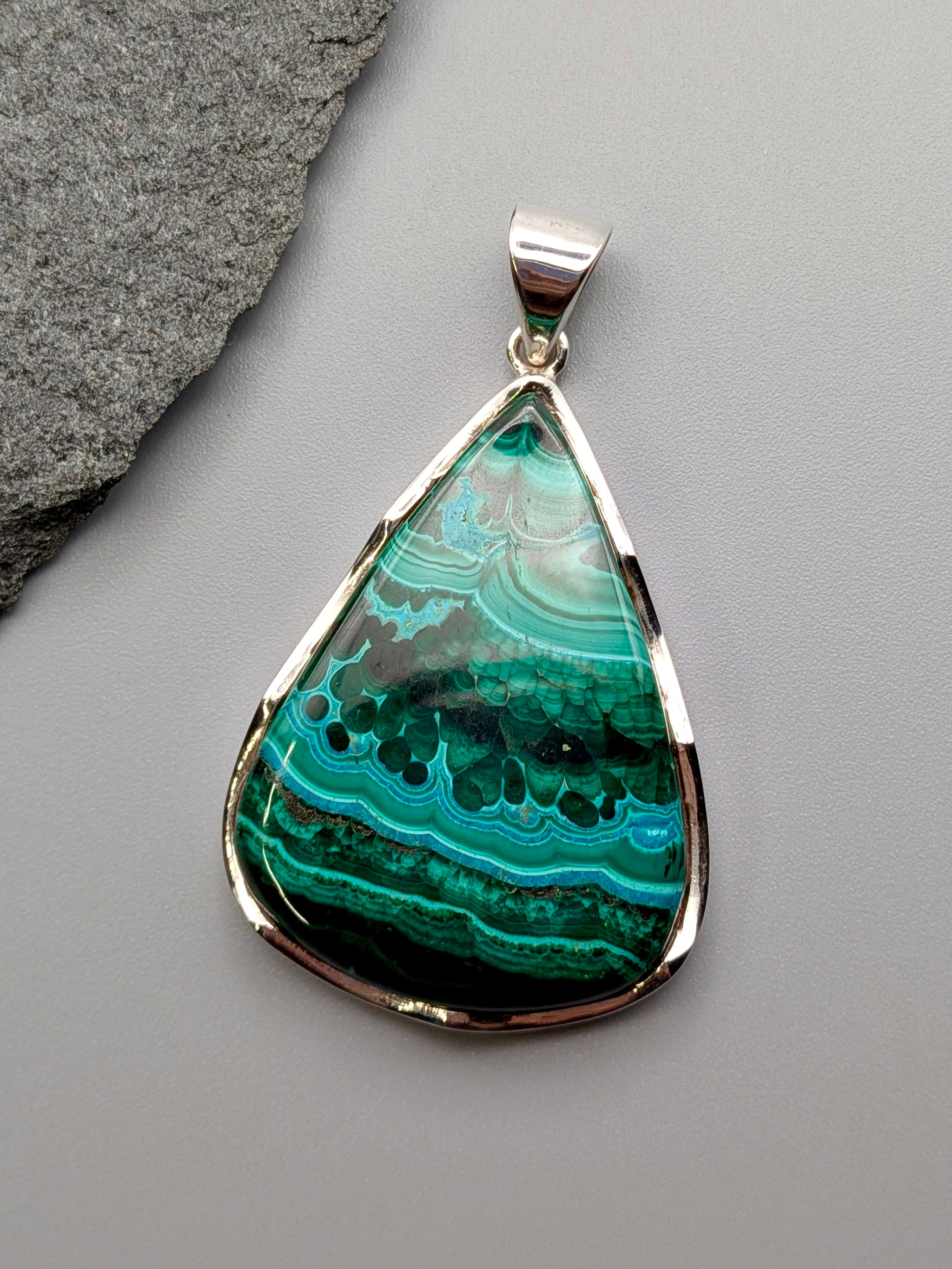 •MALACHITE CHRYSOCOLLA - TEARDROP• bezel capped silver pendant