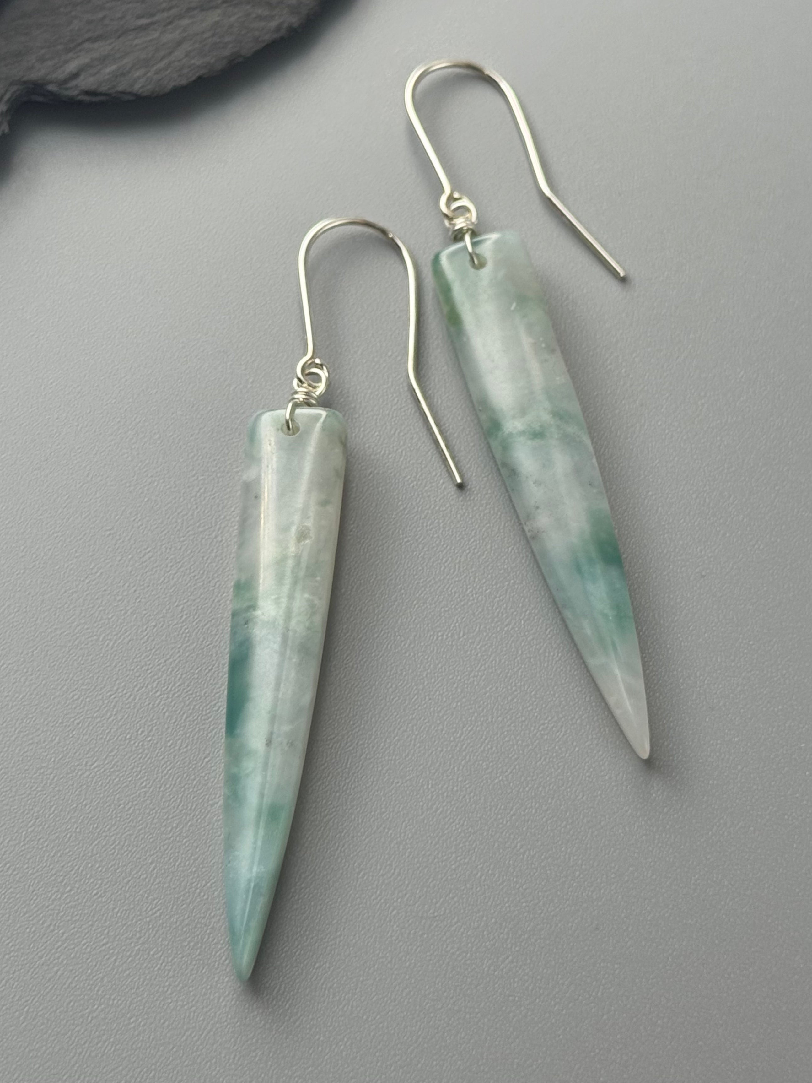 •STRAY• green mountain jade + silver earrings