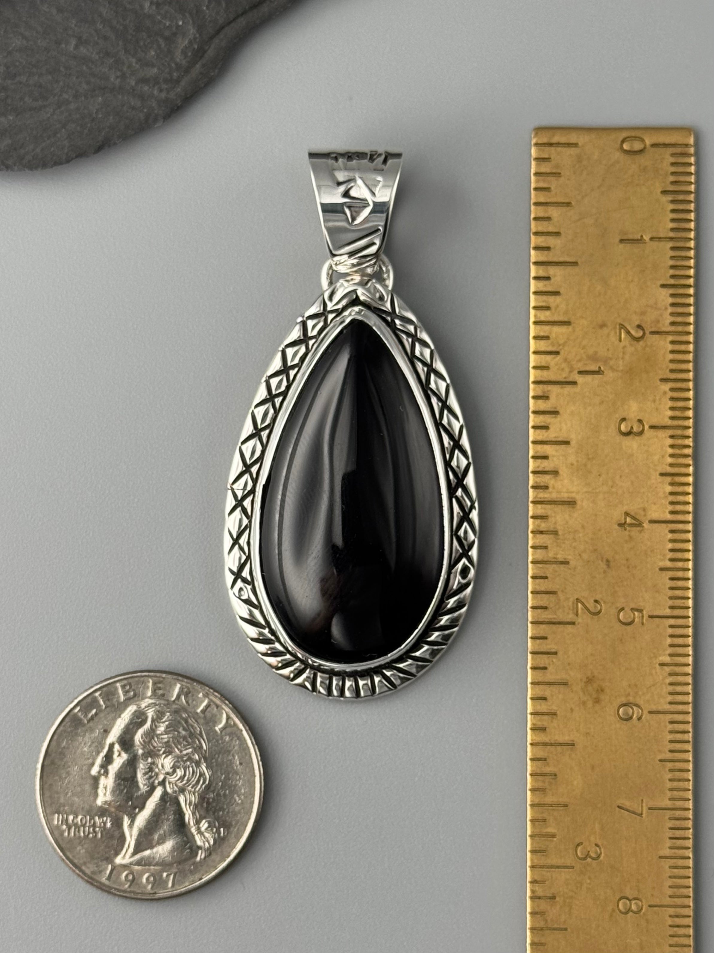 •BLACK ONYX - SNAKE WISDOM• Navajo sterling silver pendant