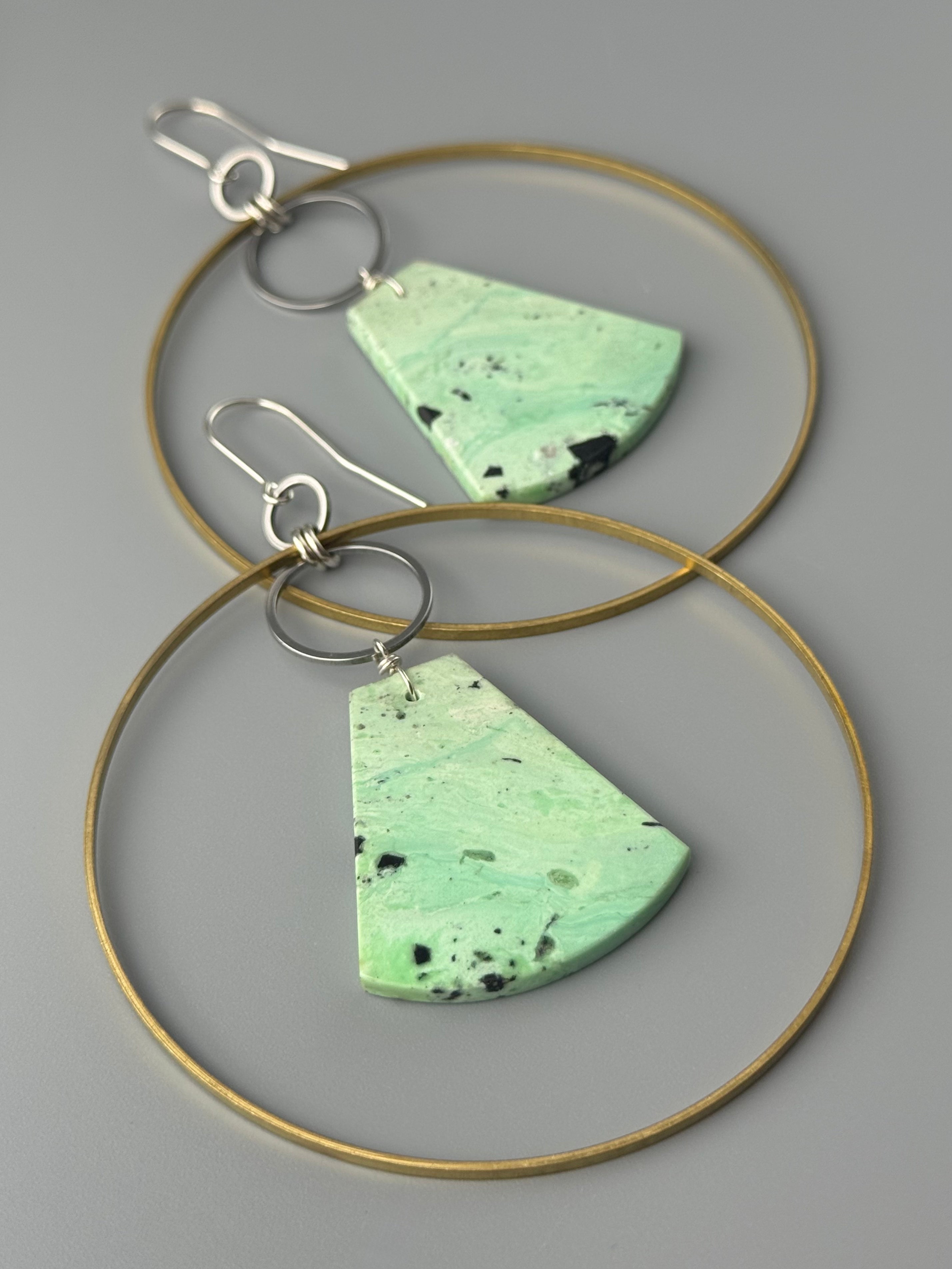 •EQUA-LUNA JUMBO• nevada variscite + mixed metal earrings