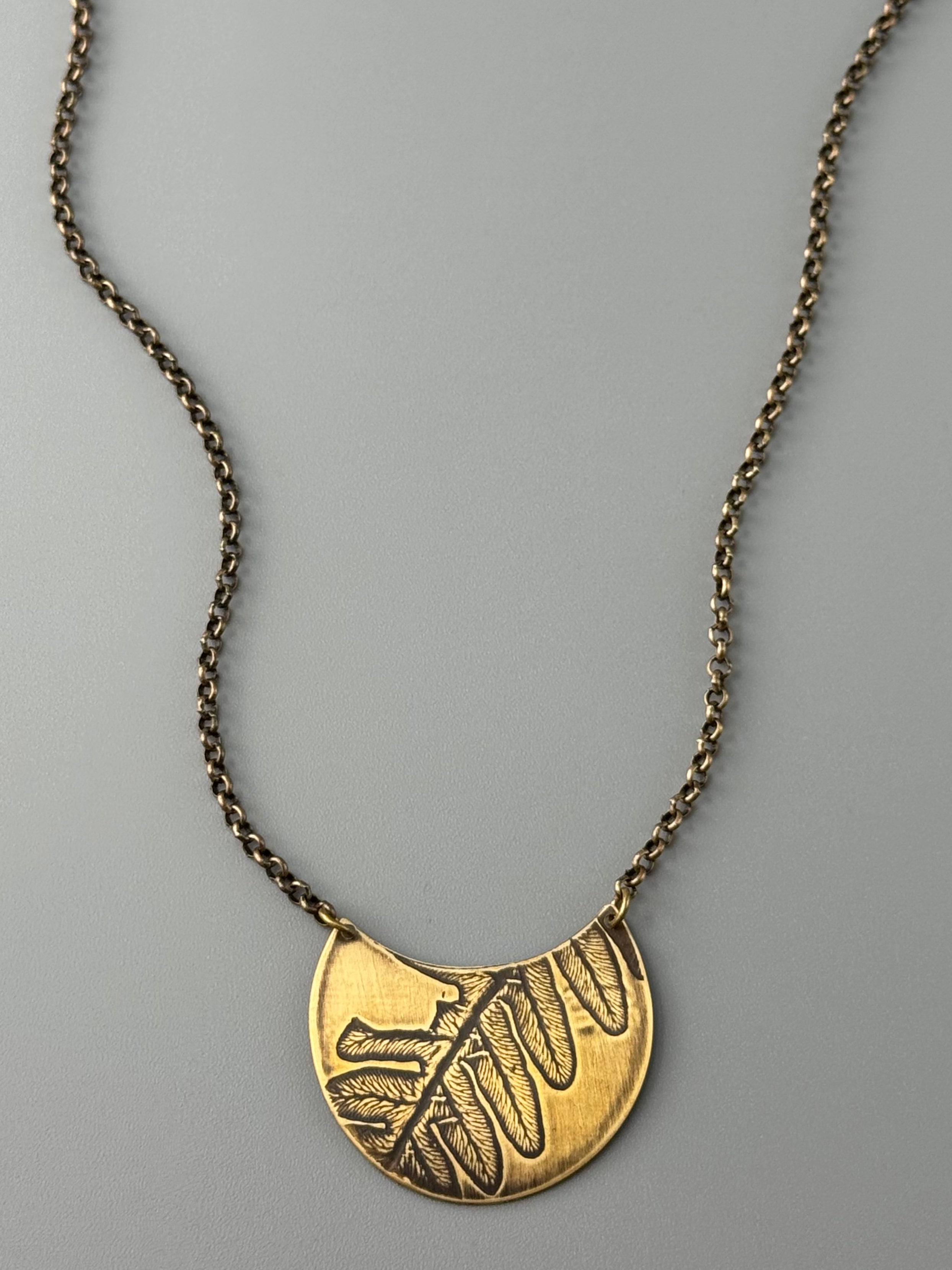 •FERN CRESCENT• brass necklace (20" long)