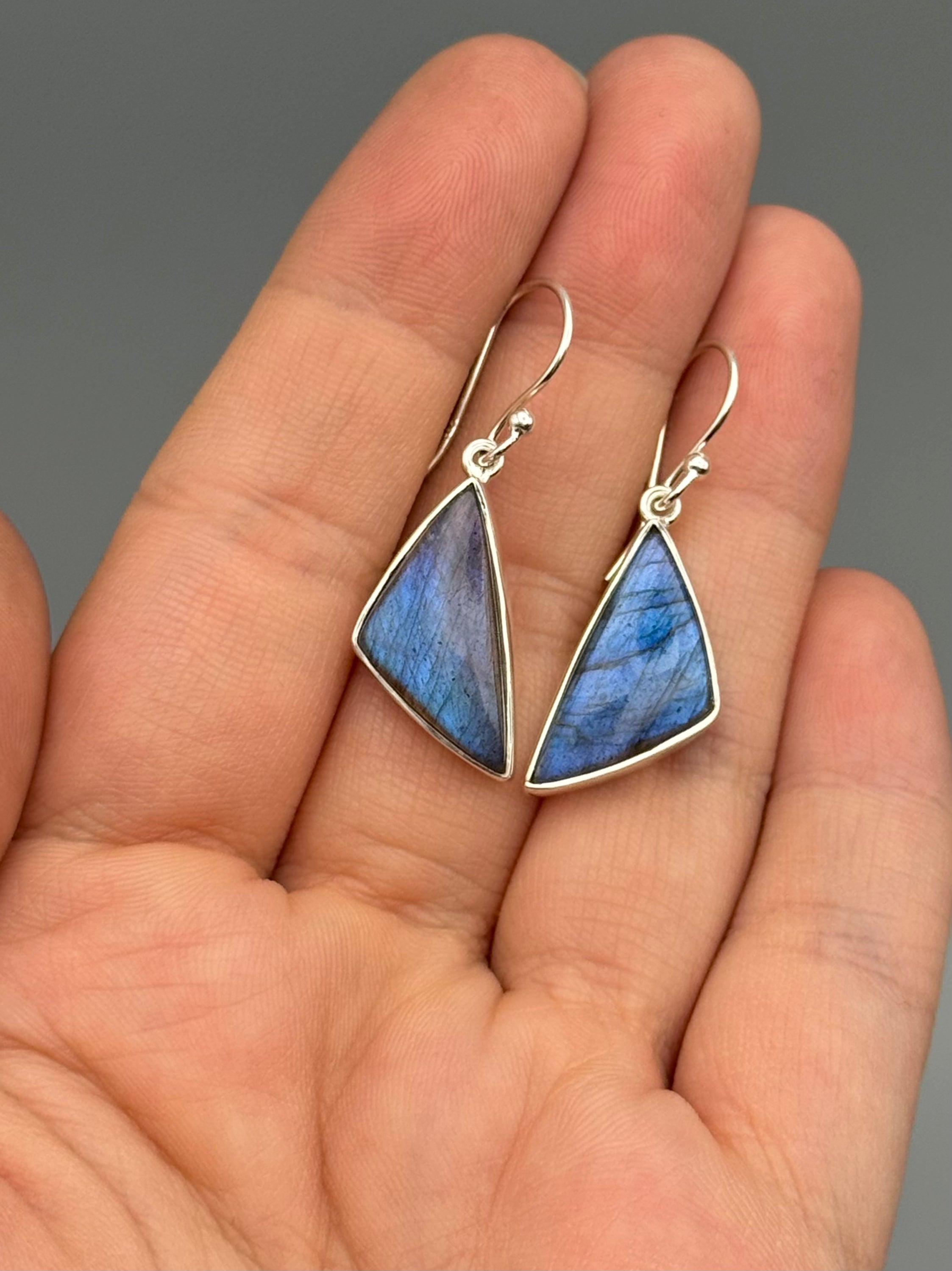 •LABRADORITE - SOFT TRIANGLES• silver dangle earrings