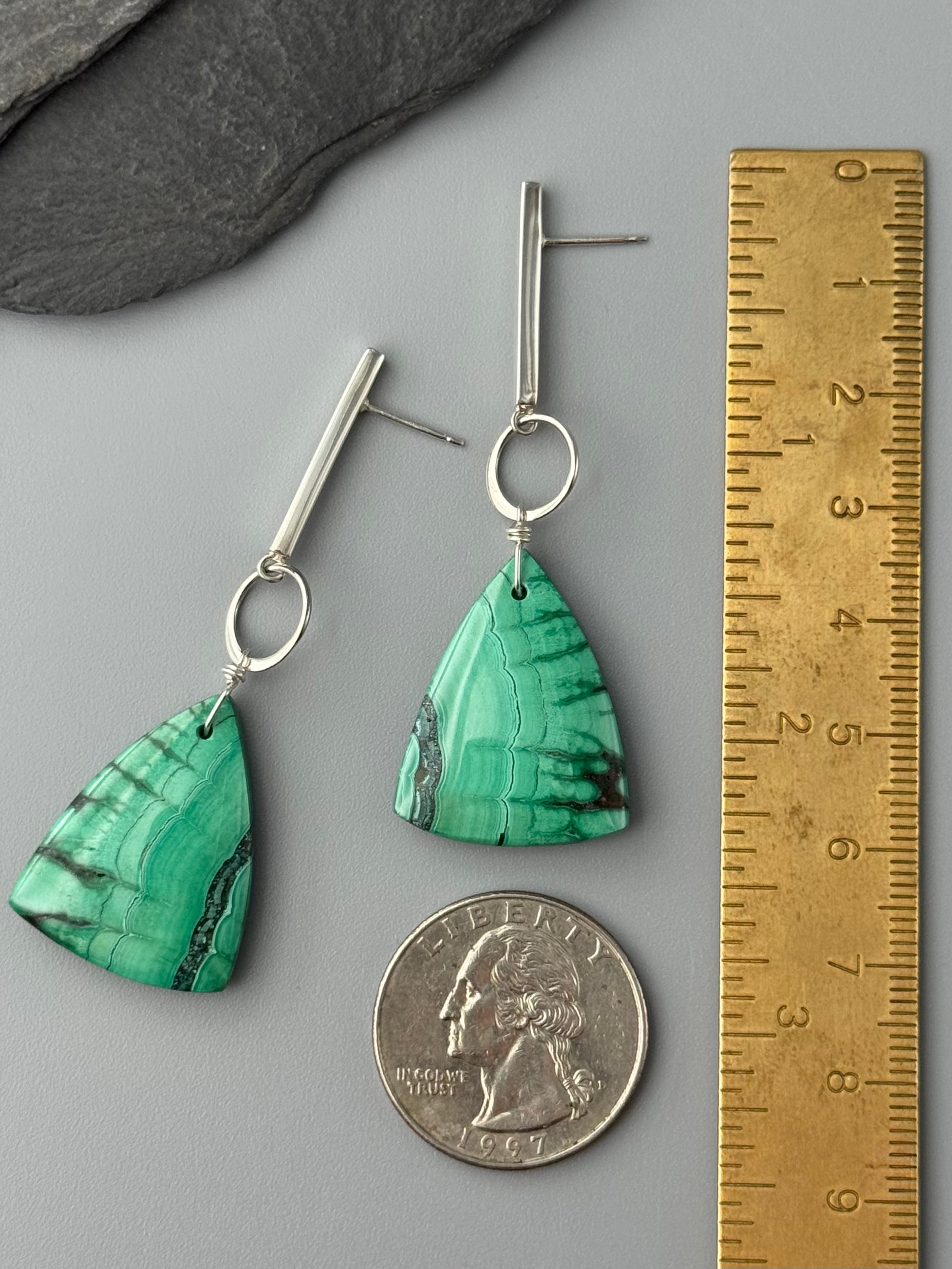 •DOT DASH• congolese malachite + silver post earrings