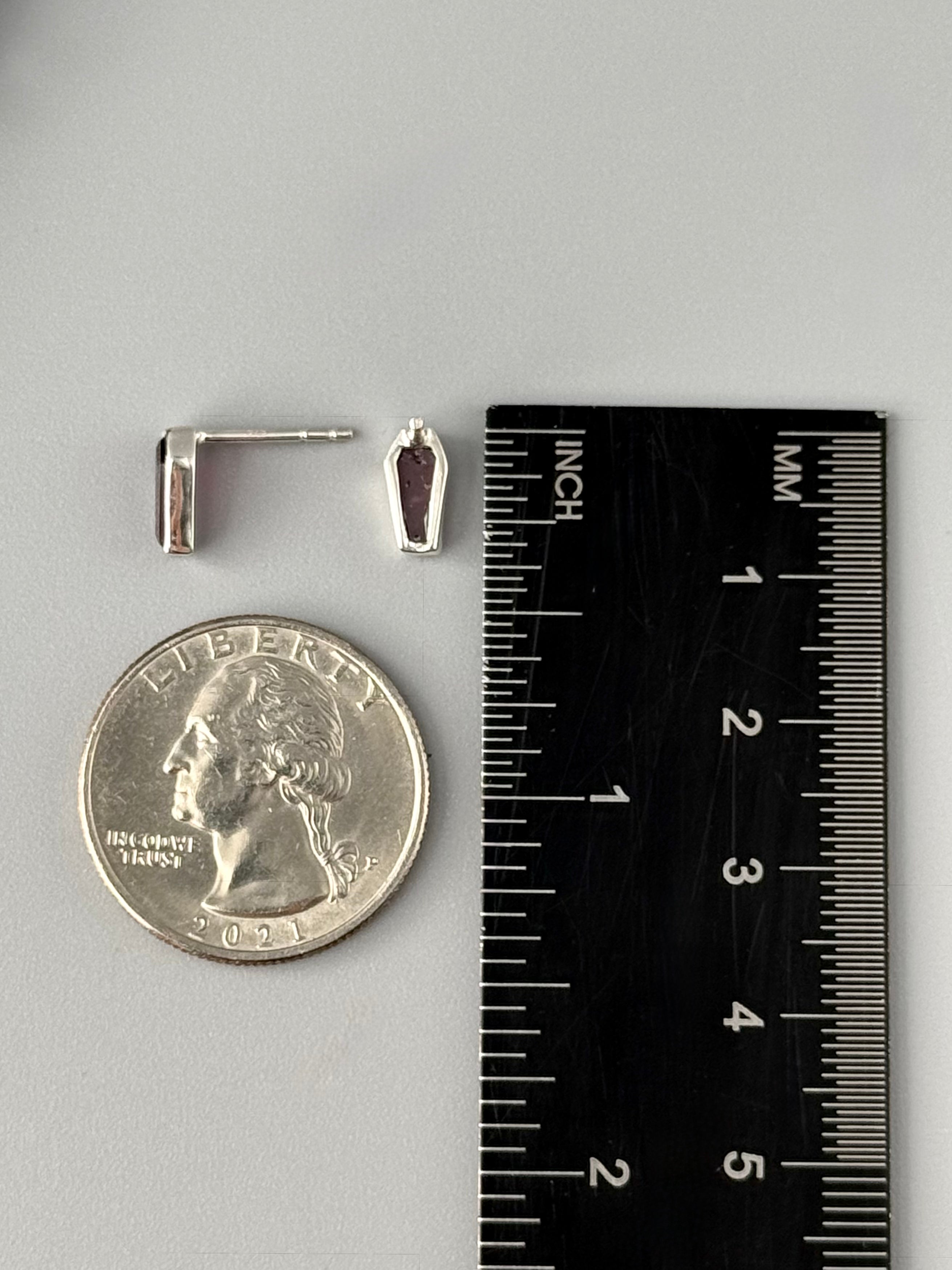 •GARNET - LIL' COFFINS• silver stud earrings