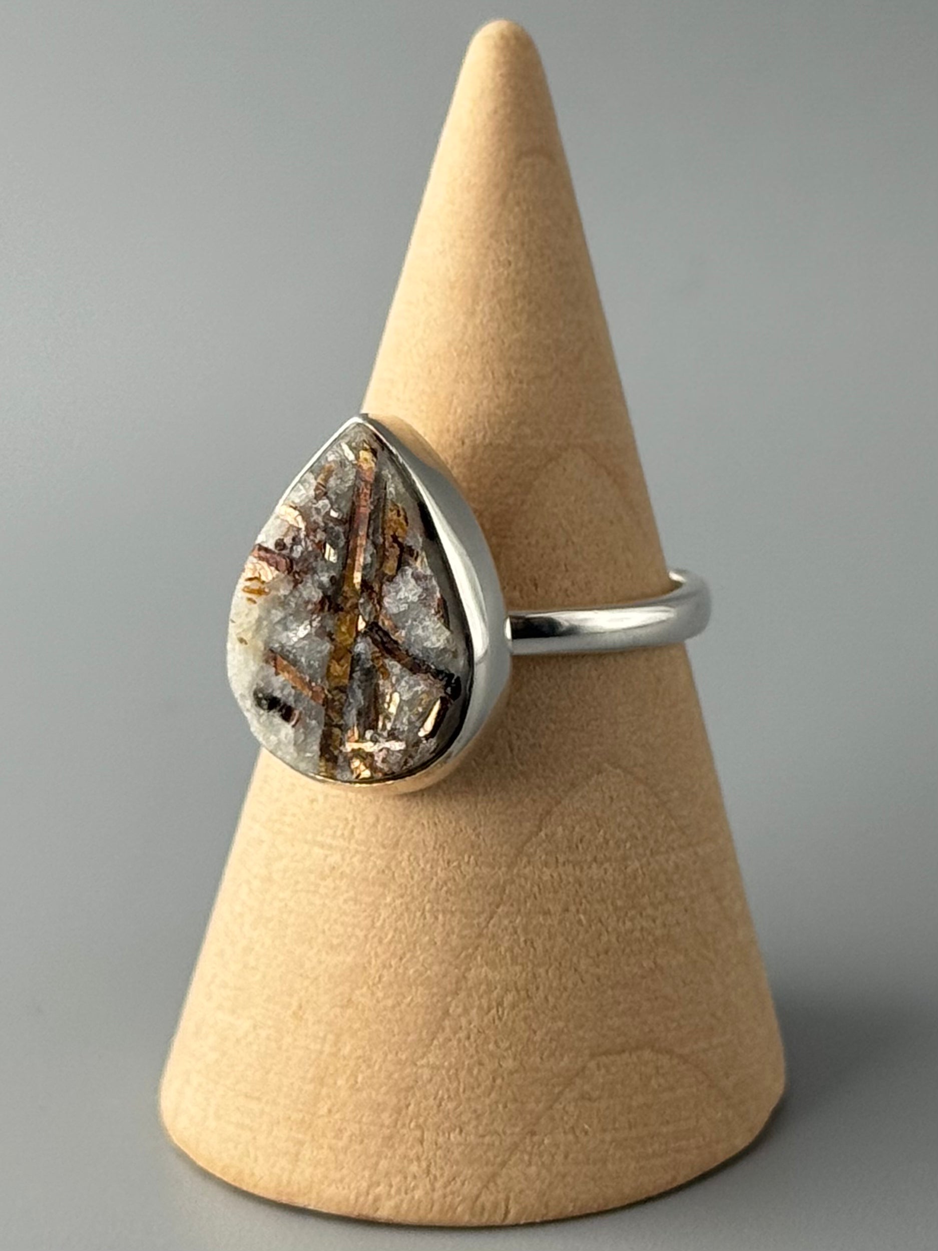 •ASTROPHYLLITE - TEAR• simple bezel silver ring (size 8)