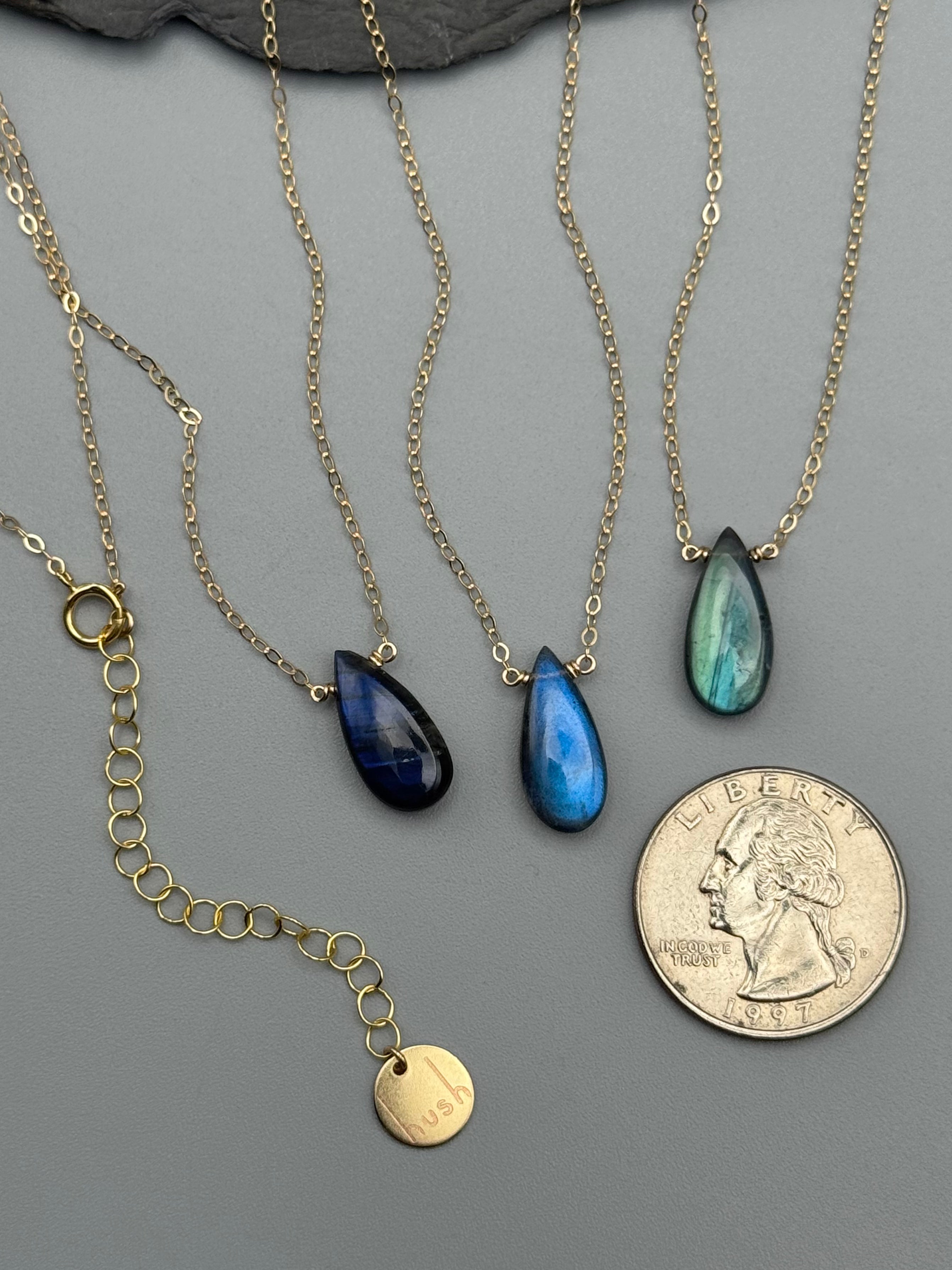 •STRAY• labradorite teardrop + gold necklace (various lengths)