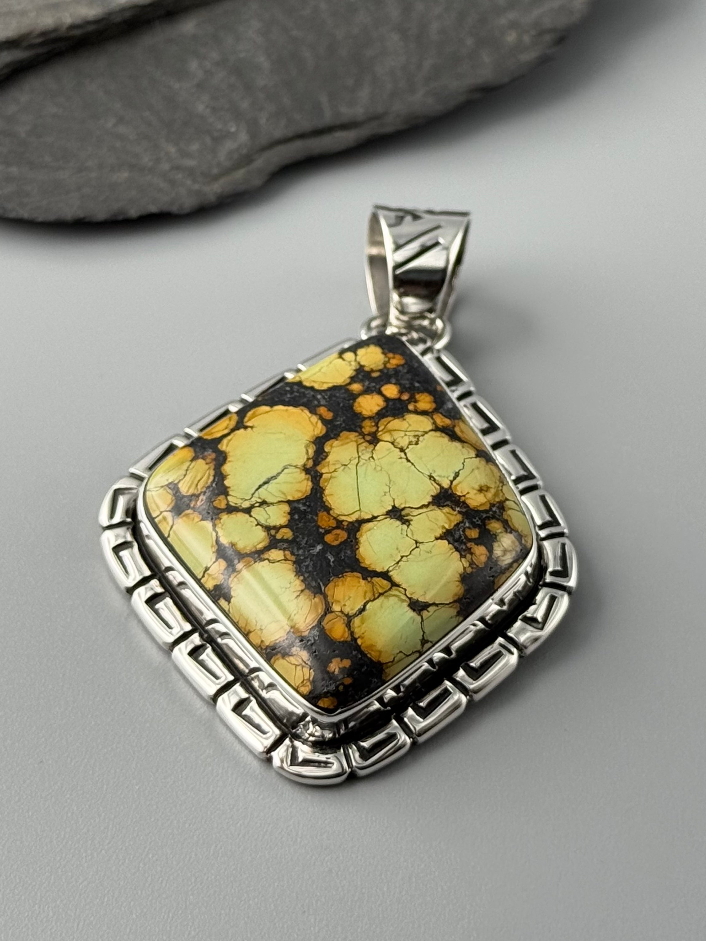 •BLACKJACK TURQUOISE - WIND 1• Navajo sterling silver pendant