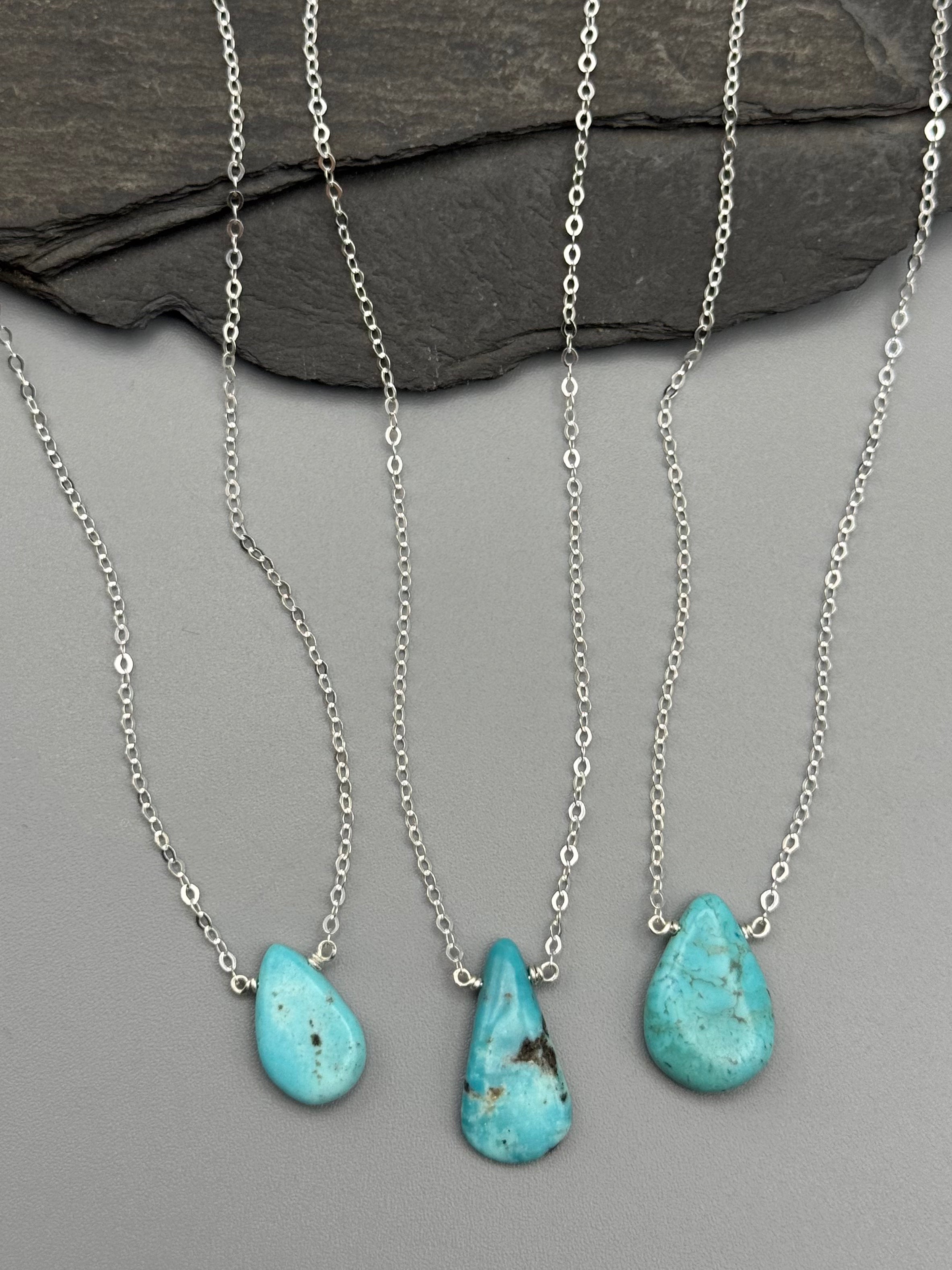 •STRAY• blue turquoise teardrop + silver necklace (various lengths)