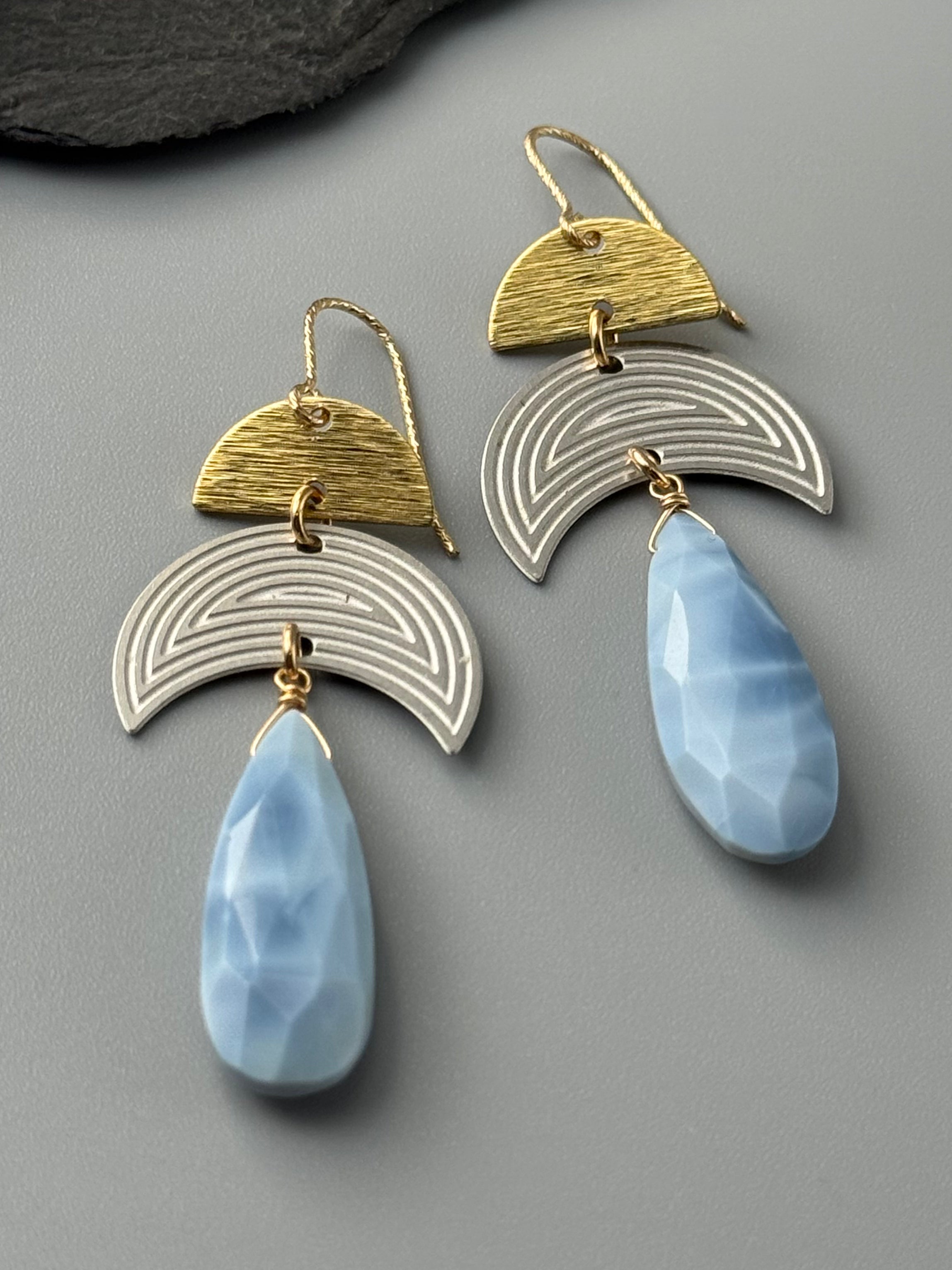 •CENTRIC STACK• blue opal + mixed metal earrings