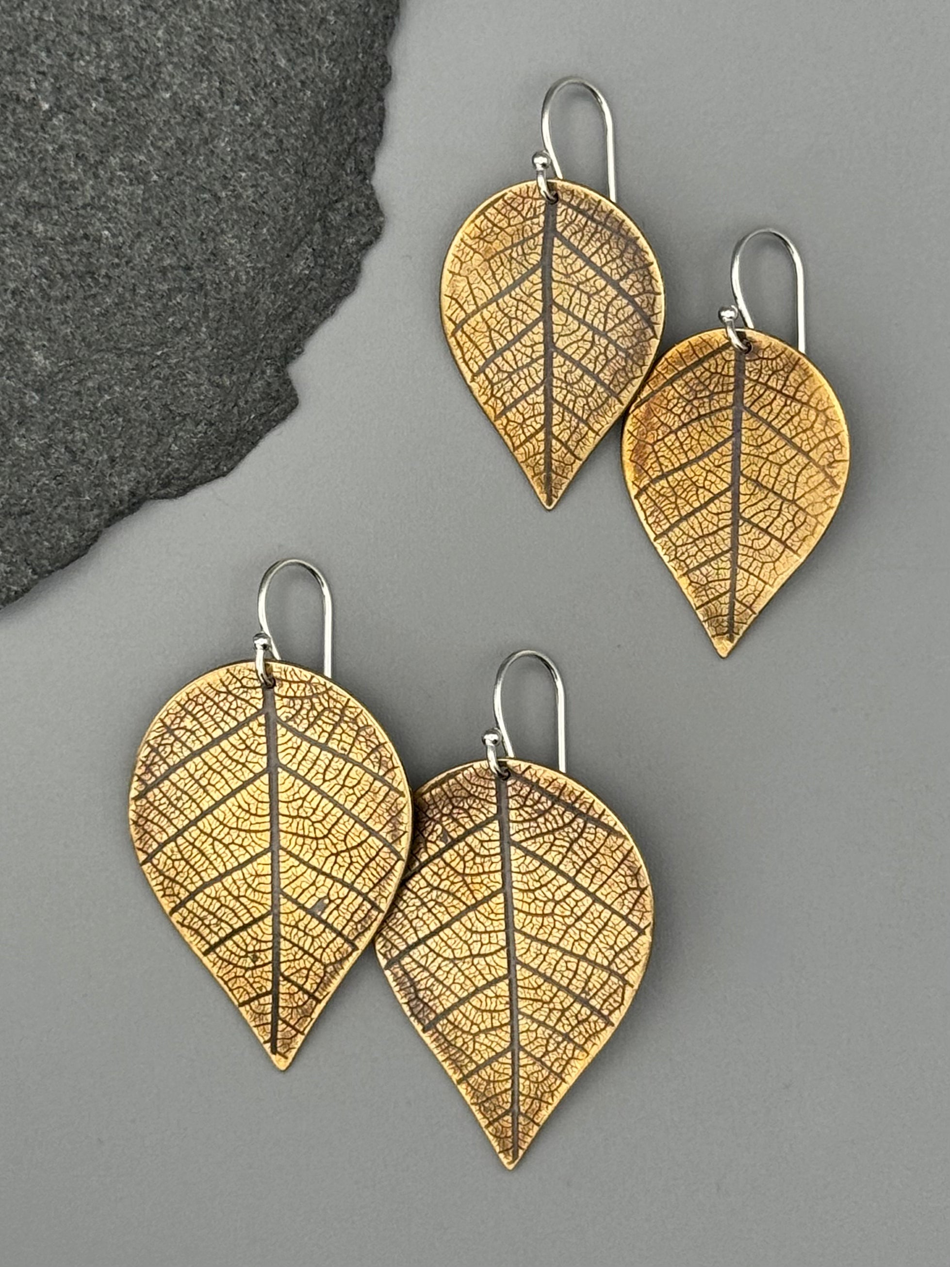 •LEAF• mixed metal dangle earrings