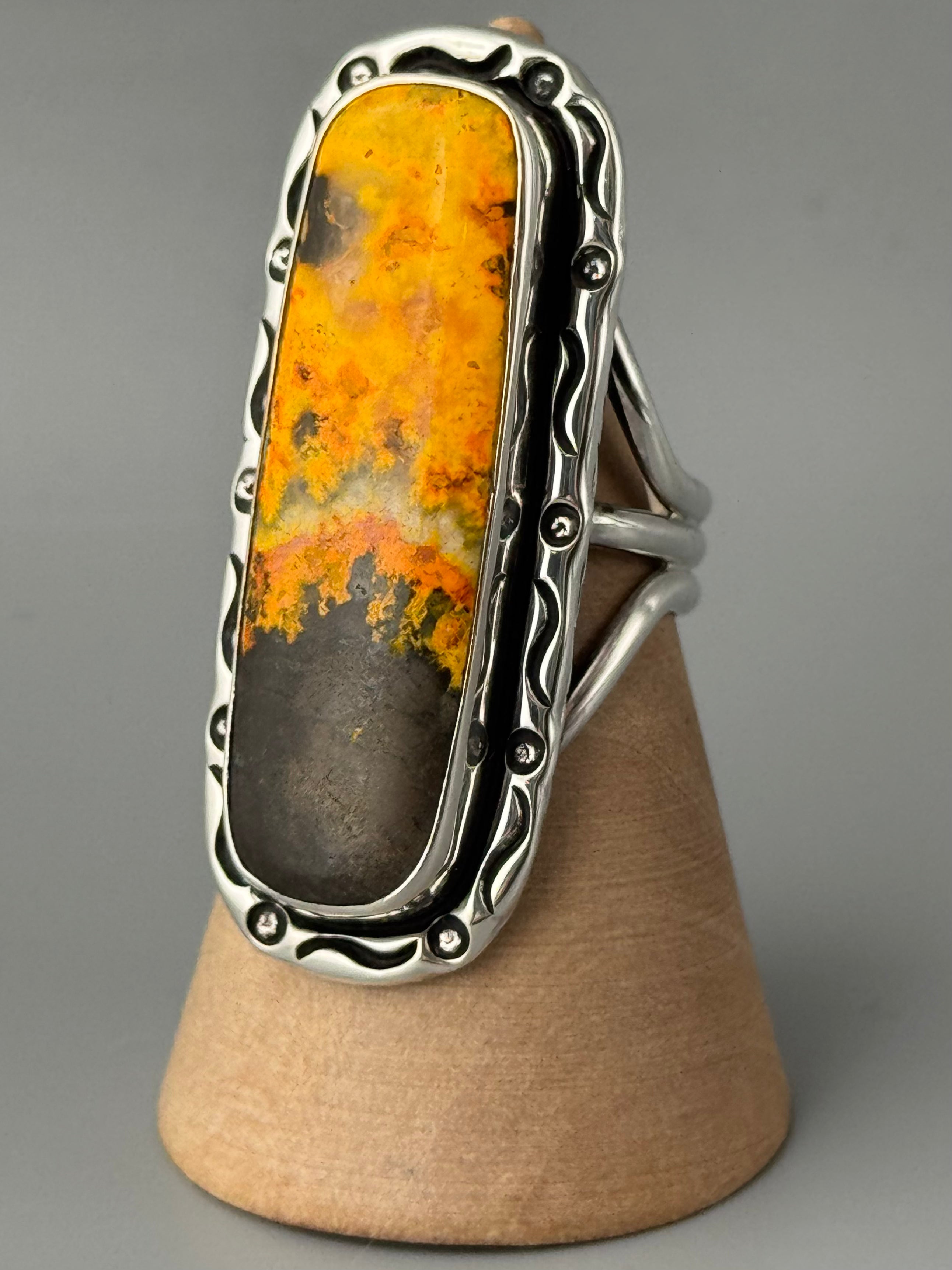 •BUMBLEBEE JASPER - SMUDGE• Navajo silver ring (size 7.75)