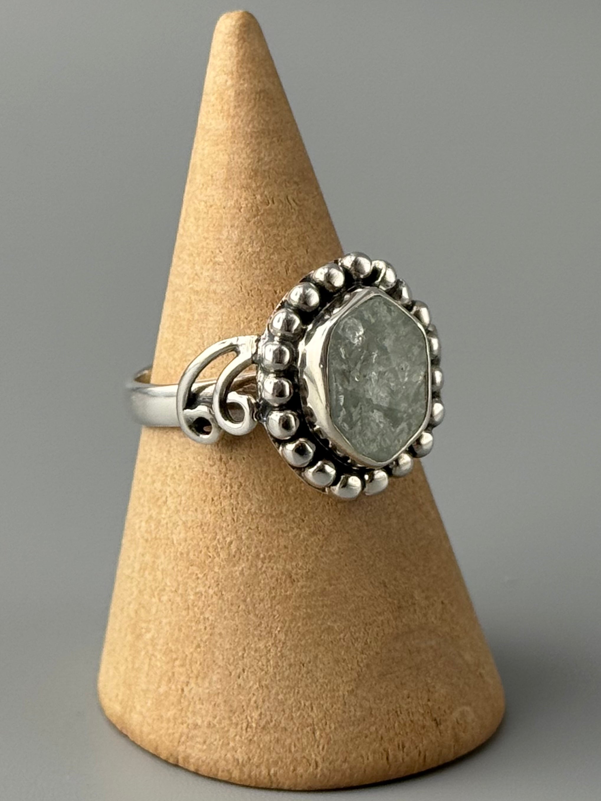 •AQUAMARINE - POLLINATE• decorative band silver ring (various sizes)