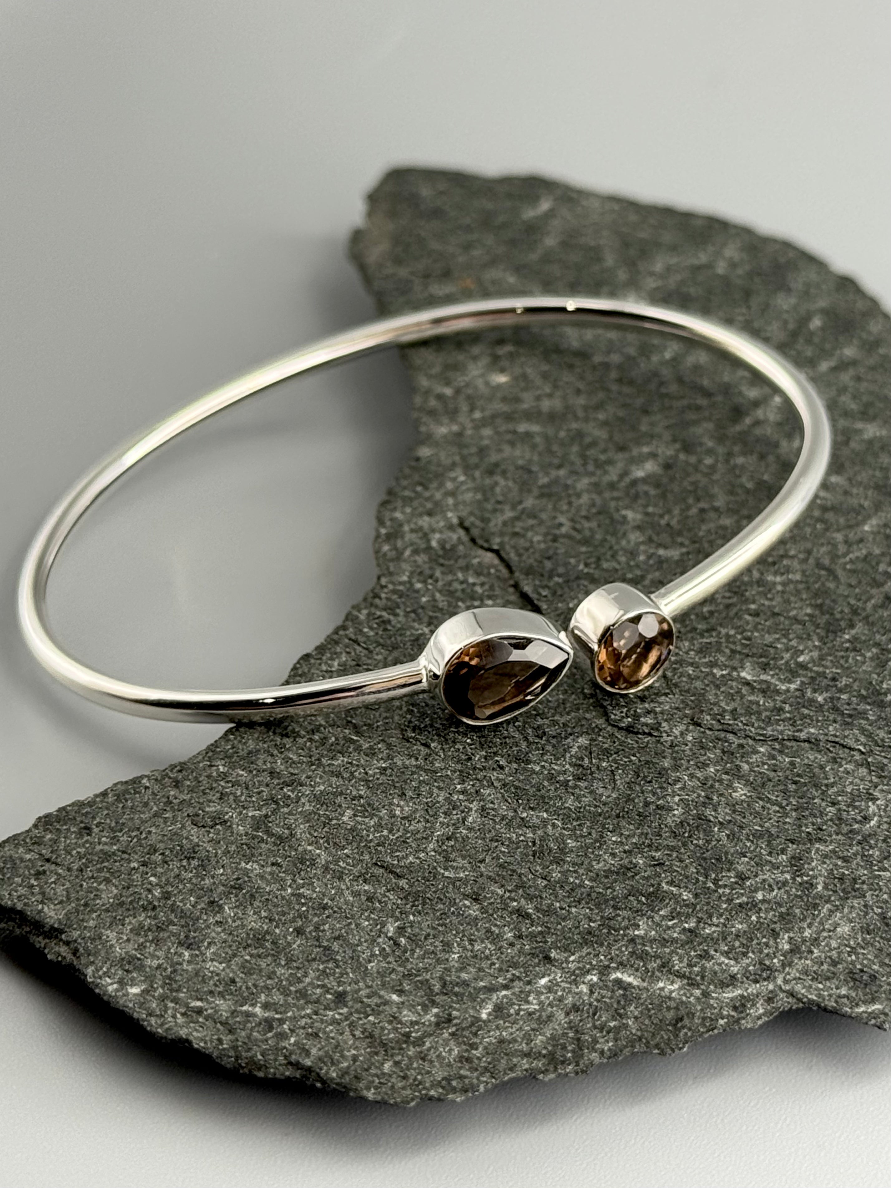 •RAIN OR SHINE• smoky quartz + silver twist-on cuff bracelet