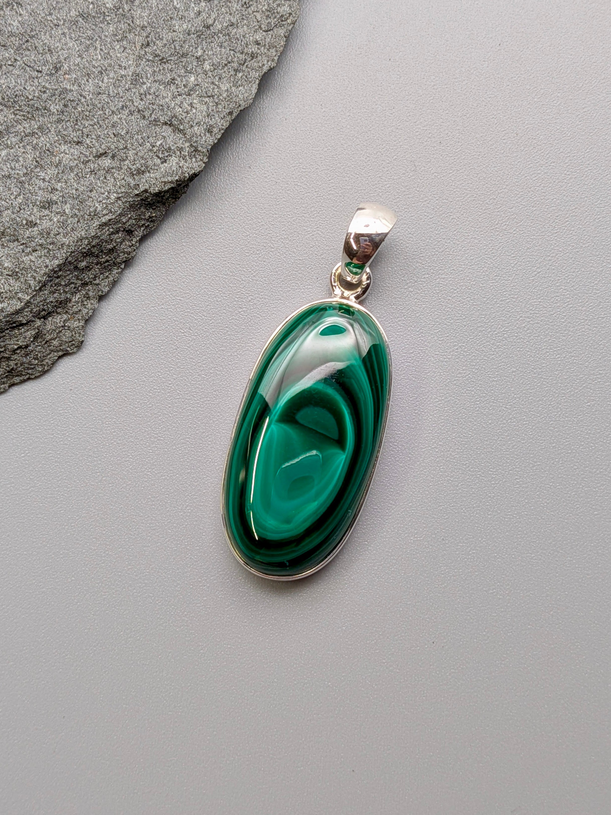 •MALACHITE - SMALLER OVAL• sterling silver pendant