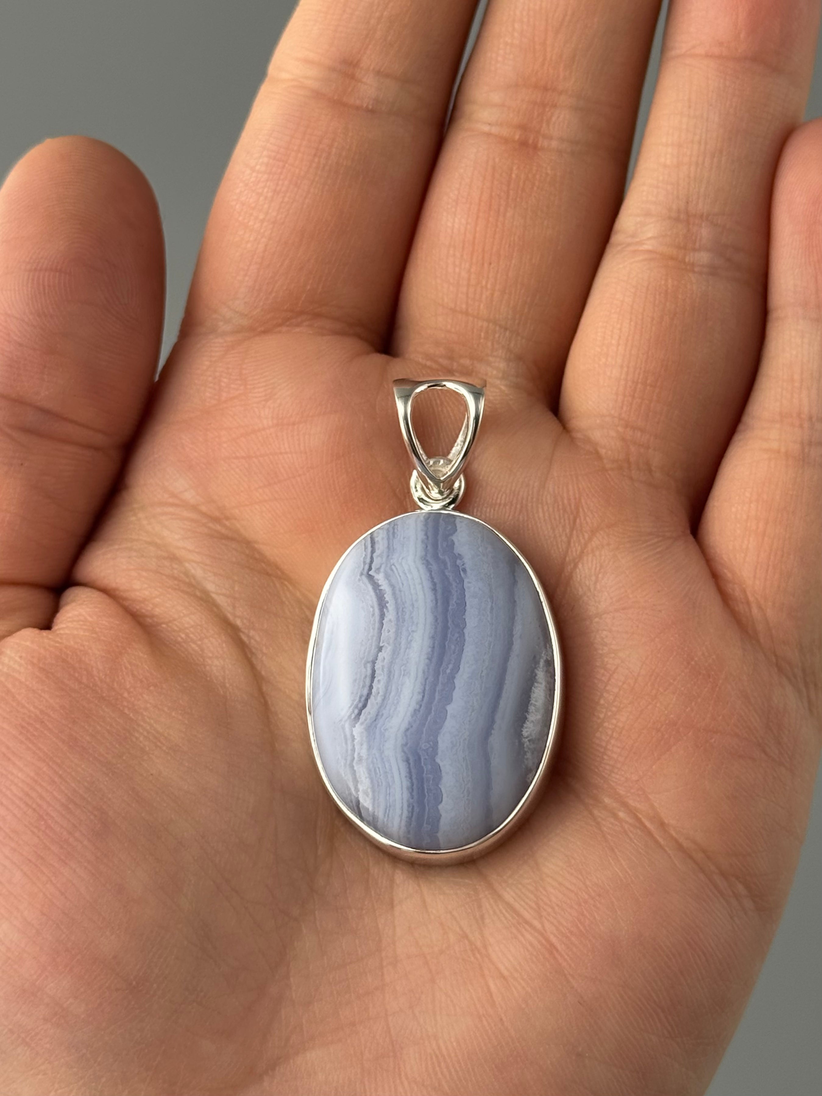 •BLUE LACE AGATE - MEDIUM OVAL• sterling silver pendant